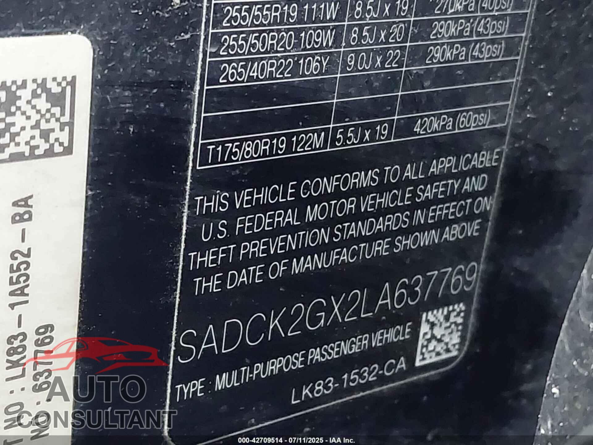 JAGUAR F-PACE 2020 - SADCK2GX2LA637769