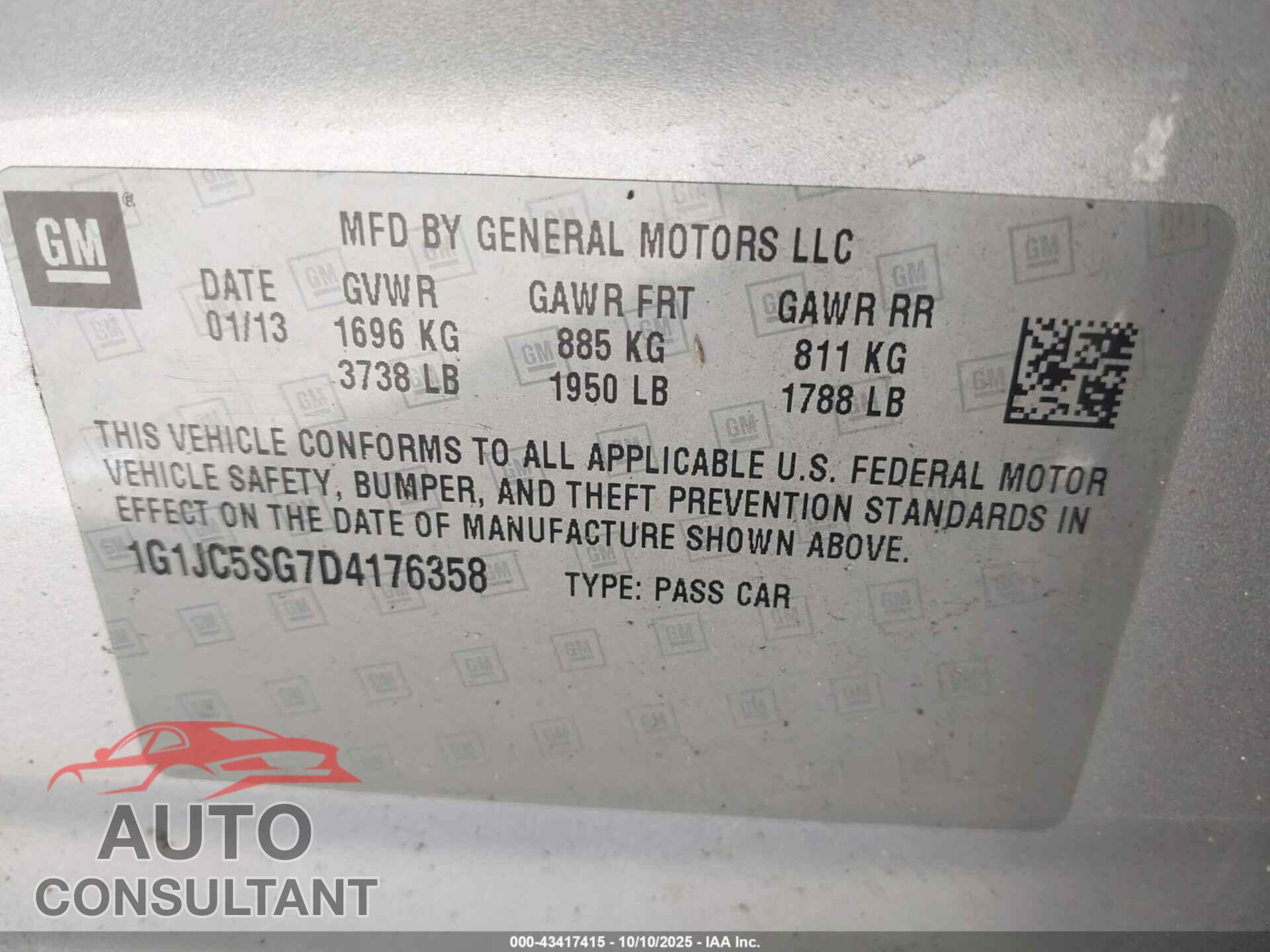 CHEVROLET SONIC 2013 - 1G1JC5SG7D4176358