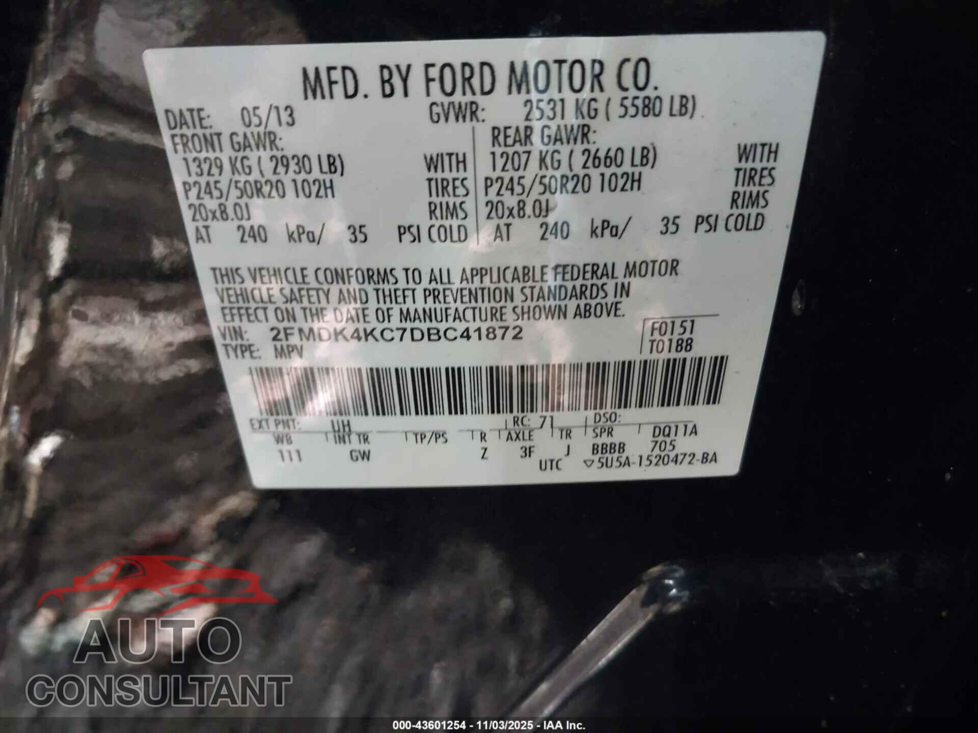 FORD EDGE 2013 - 2FMDK4KC7DBC41872