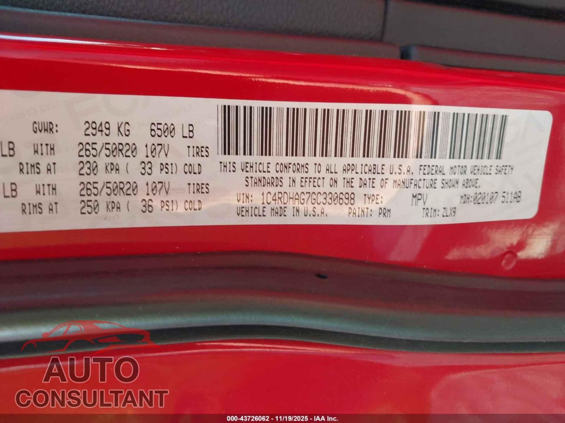 DODGE DURANGO 2016 - 1C4RDHAG7GC330698