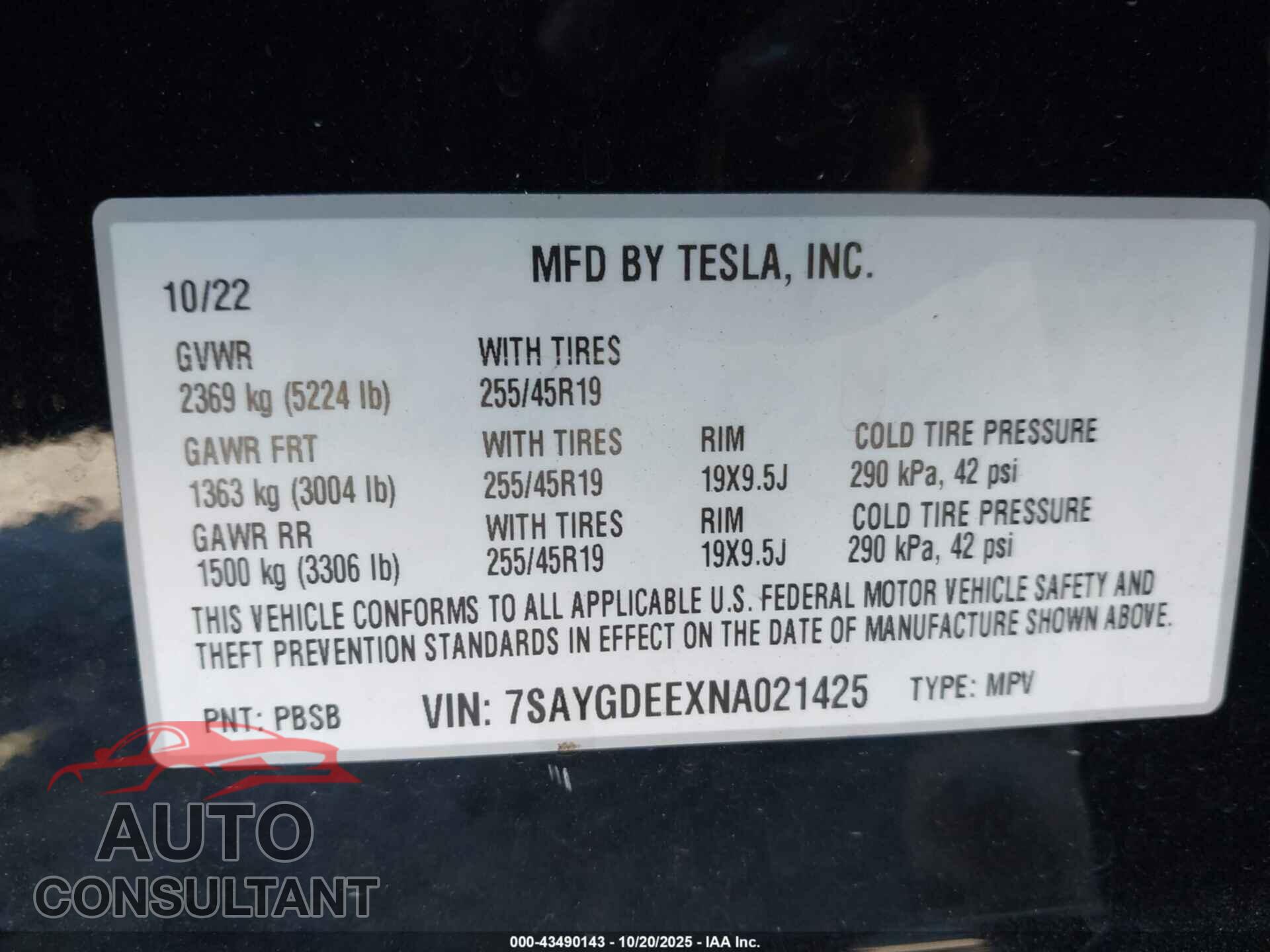 TESLA MODEL Y 2022 - 7SAYGDEEXNA021425