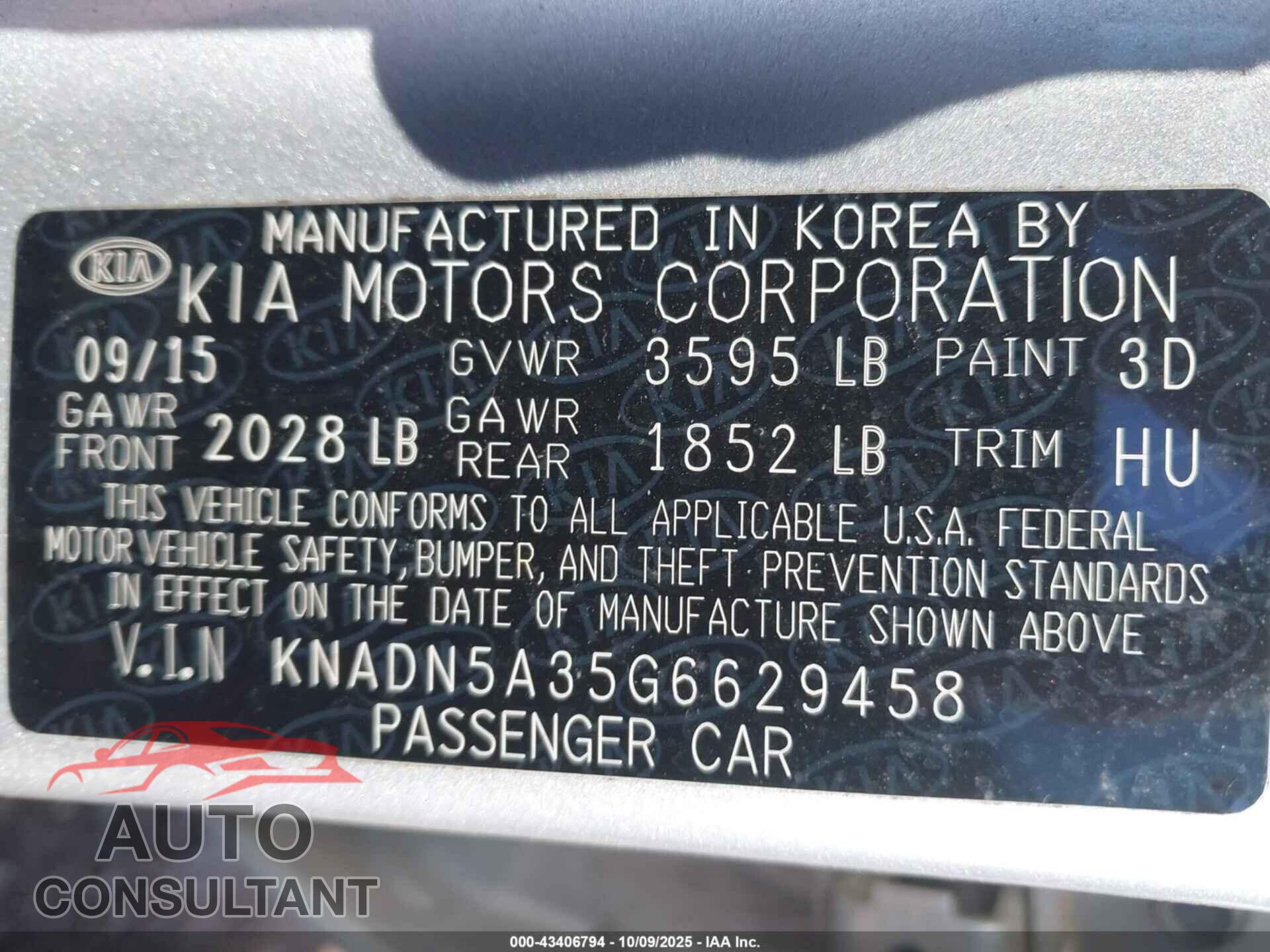 KIA RIO 2016 - KNADN5A35G6629458