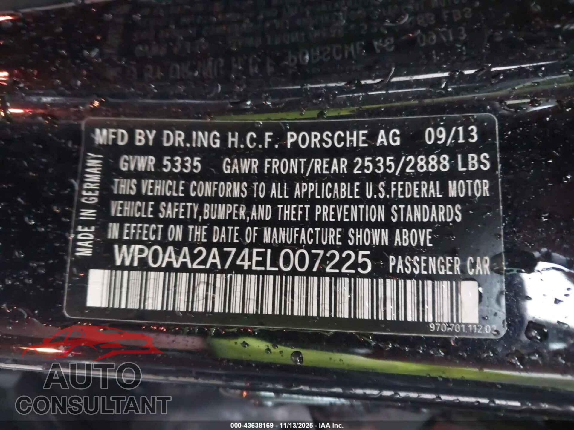 PORSCHE PANAMERA 2014 - WP0AA2A74EL007225