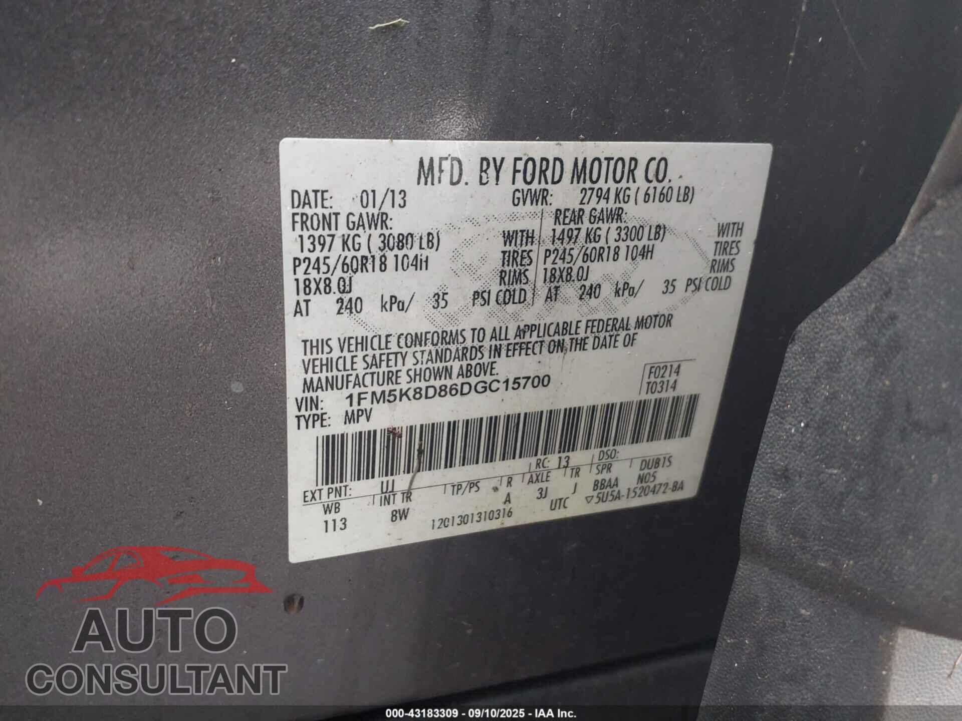 FORD EXPLORER 2013 - 1FM5K8D86DGC15700