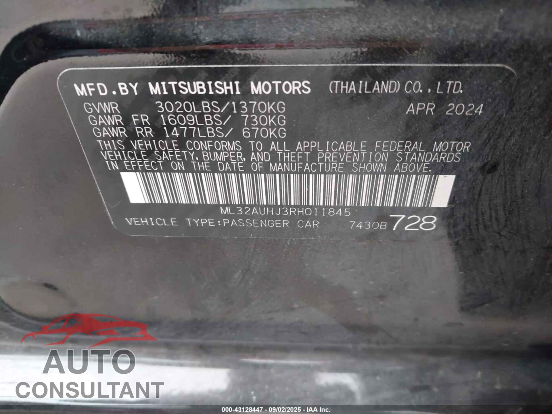 MITSUBISHI MIRAGE 2024 - ML32AUHJ3RH011845
