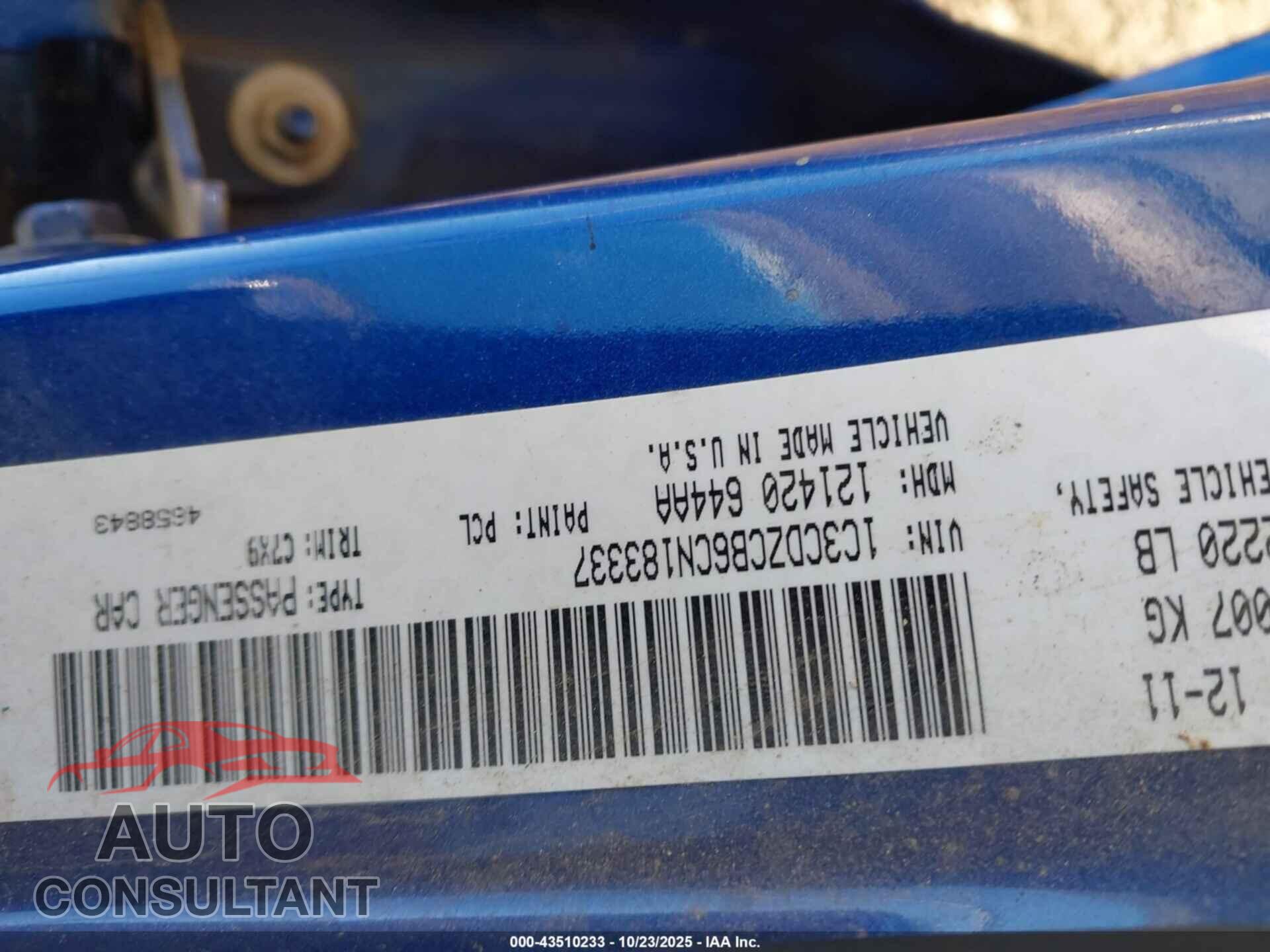 DODGE AVENGER 2012 - 1C3CDZCB6CN183337