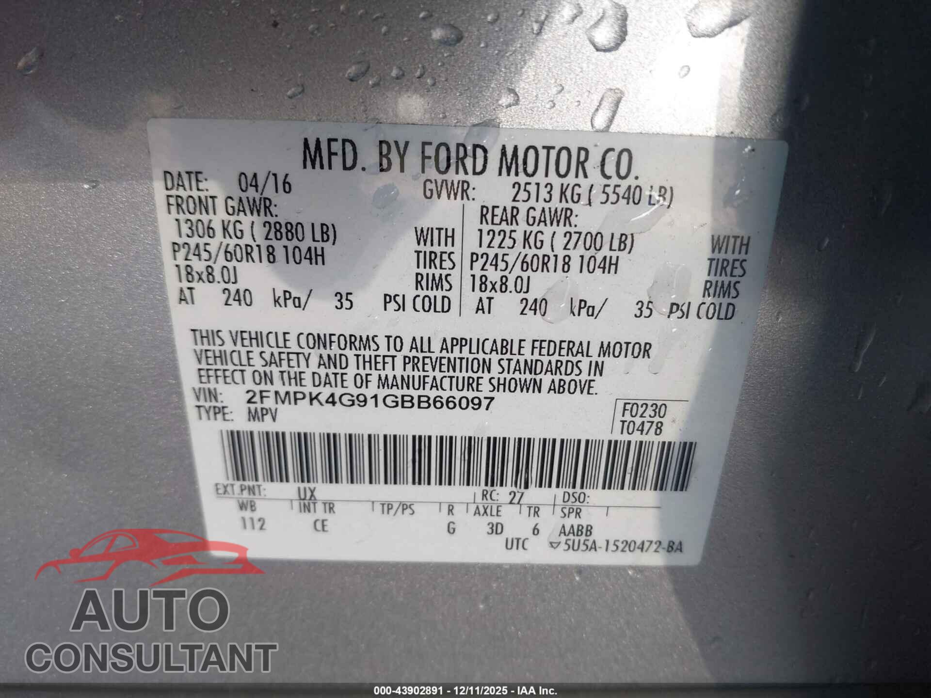 FORD EDGE 2016 - 2FMPK4G91GBB66097