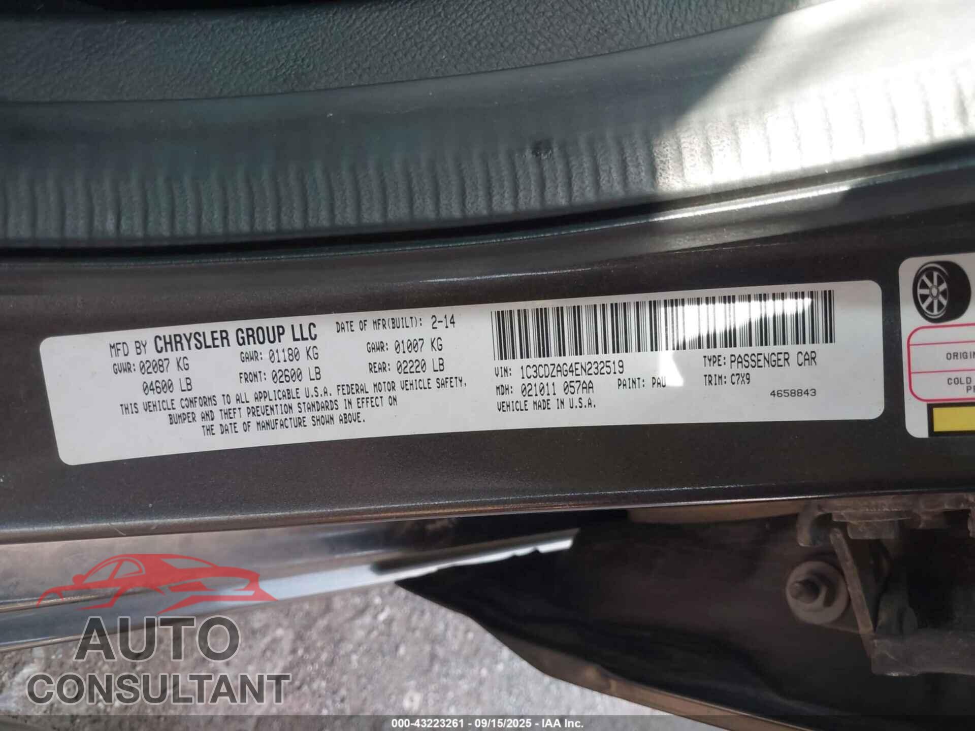 DODGE AVENGER 2014 - 1C3CDZAG4EN232519
