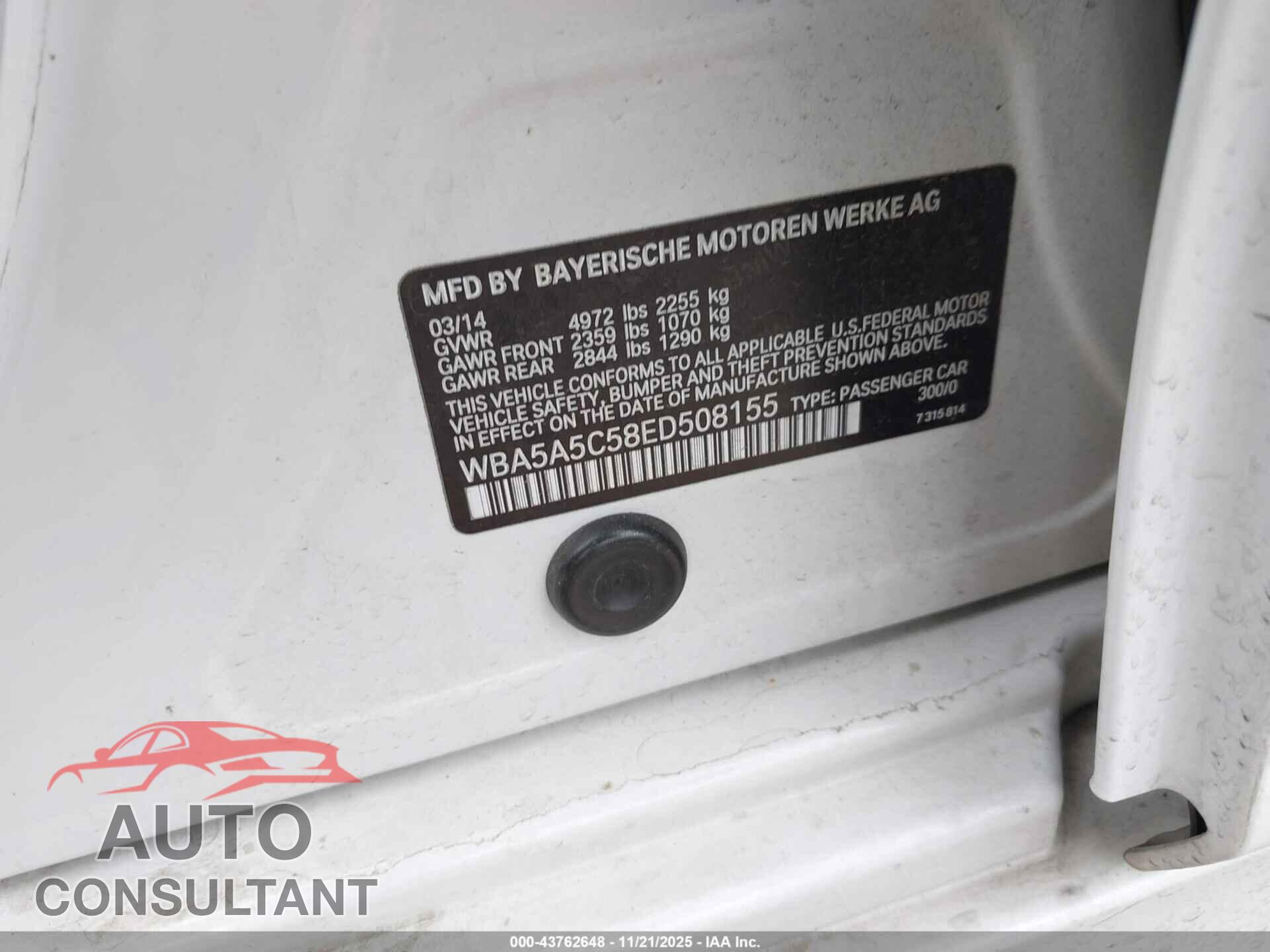 BMW 528I 2014 - WBA5A5C58ED508155