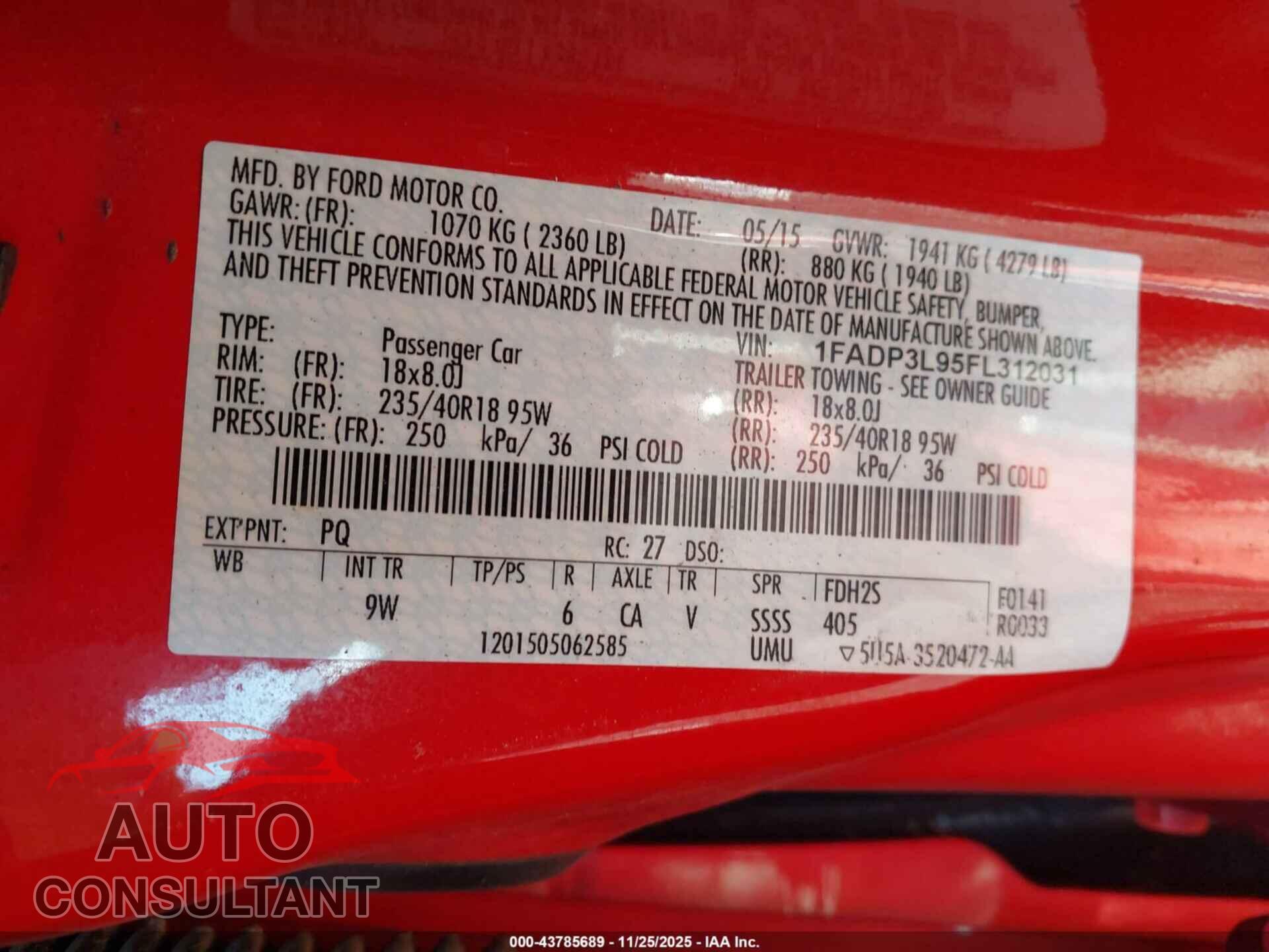 FORD FOCUS ST 2015 - 1FADP3L95FL312031