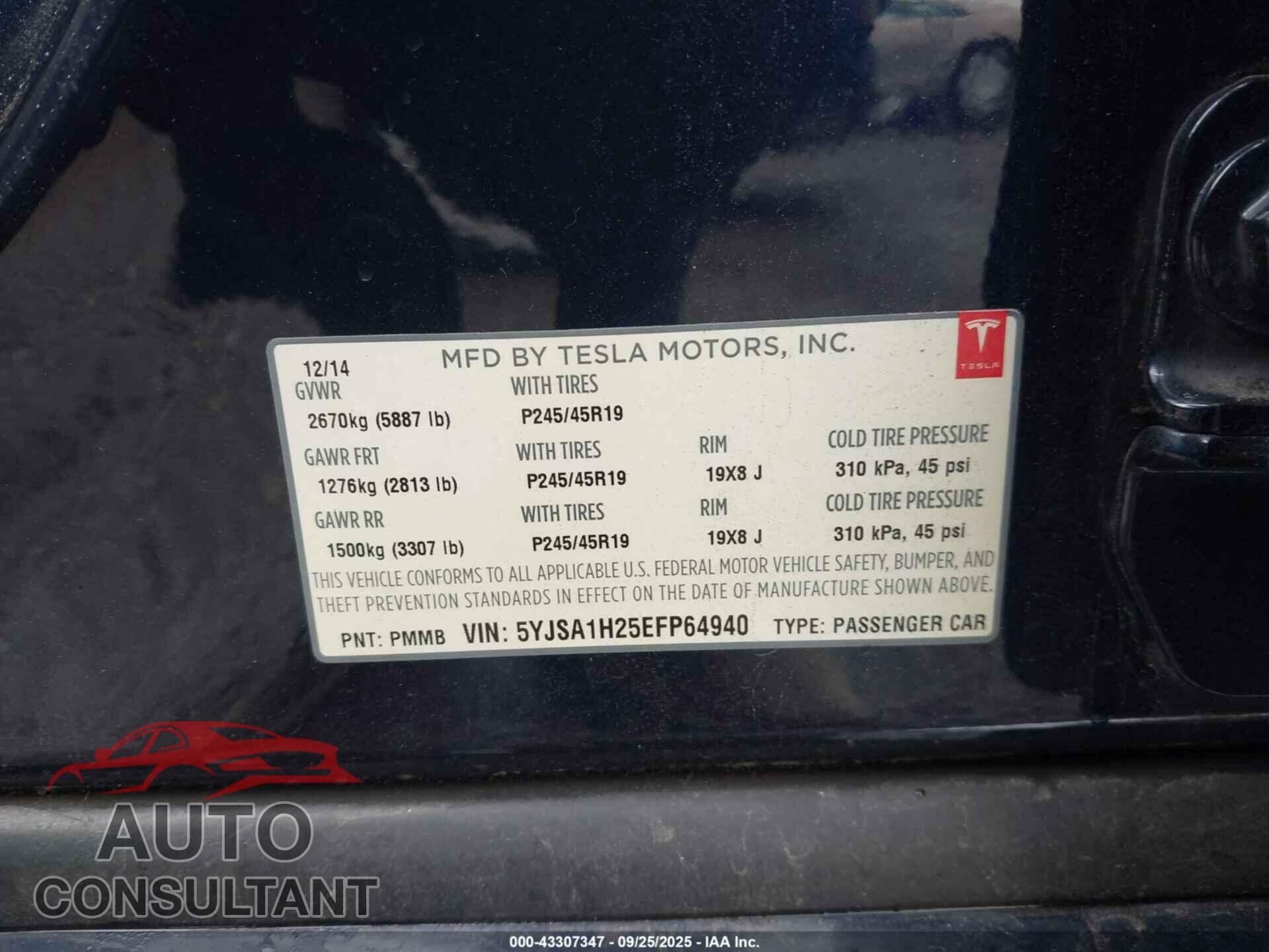 TESLA MODEL S 2014 - 5YJSA1H25EFP64940