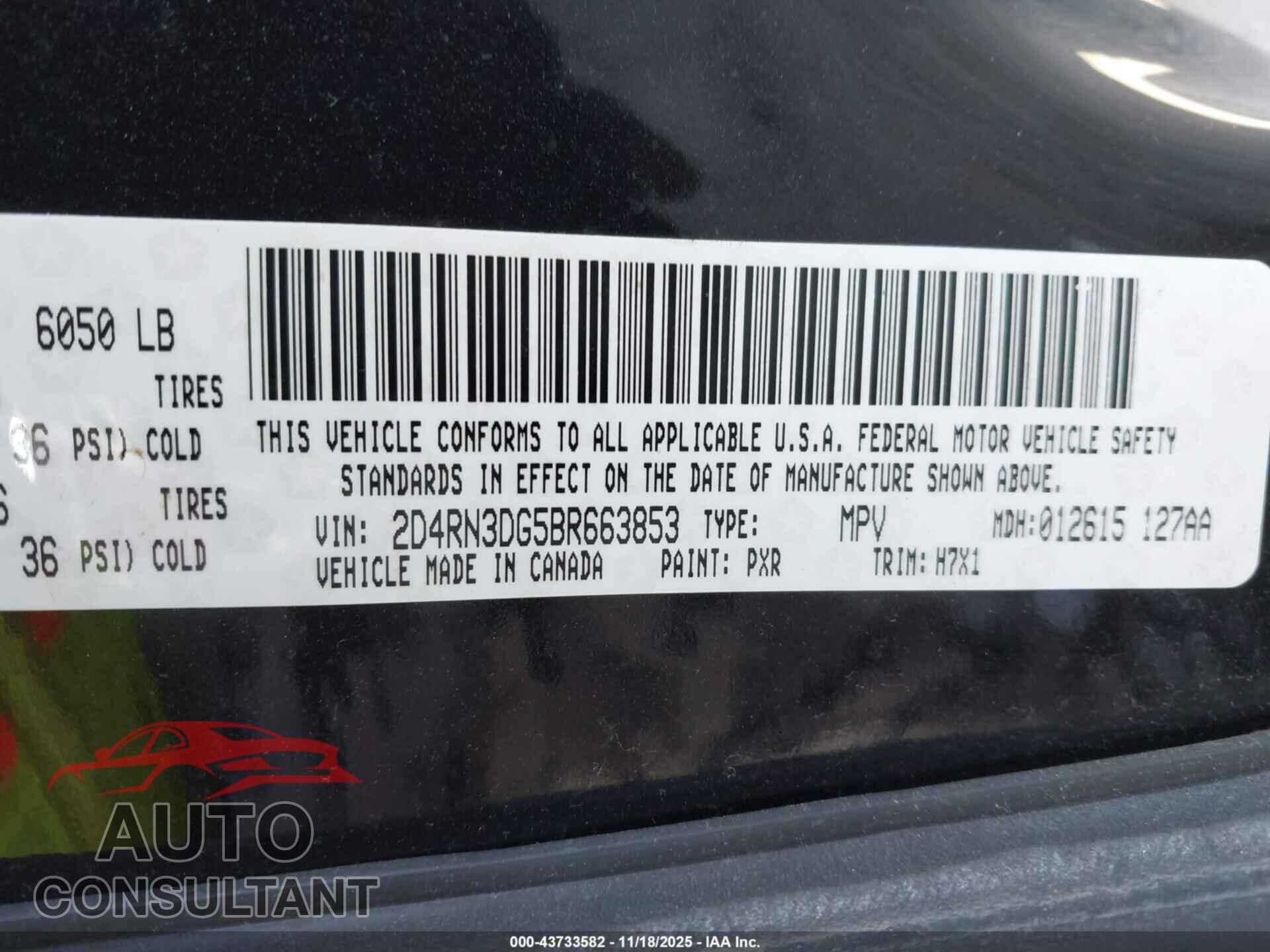DODGE GRAND CARAVAN 2011 - 2D4RN3DG5BR663853