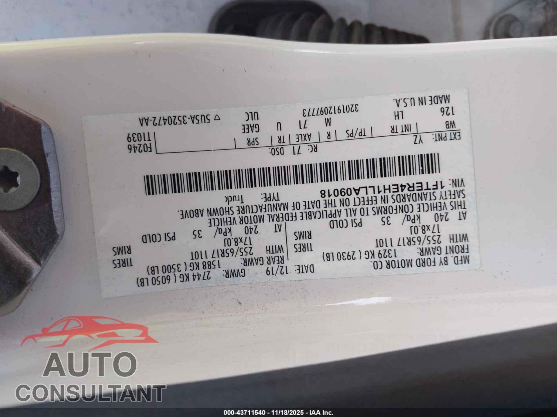 FORD RANGER 2020 - 1FTER4EH1LLA09018