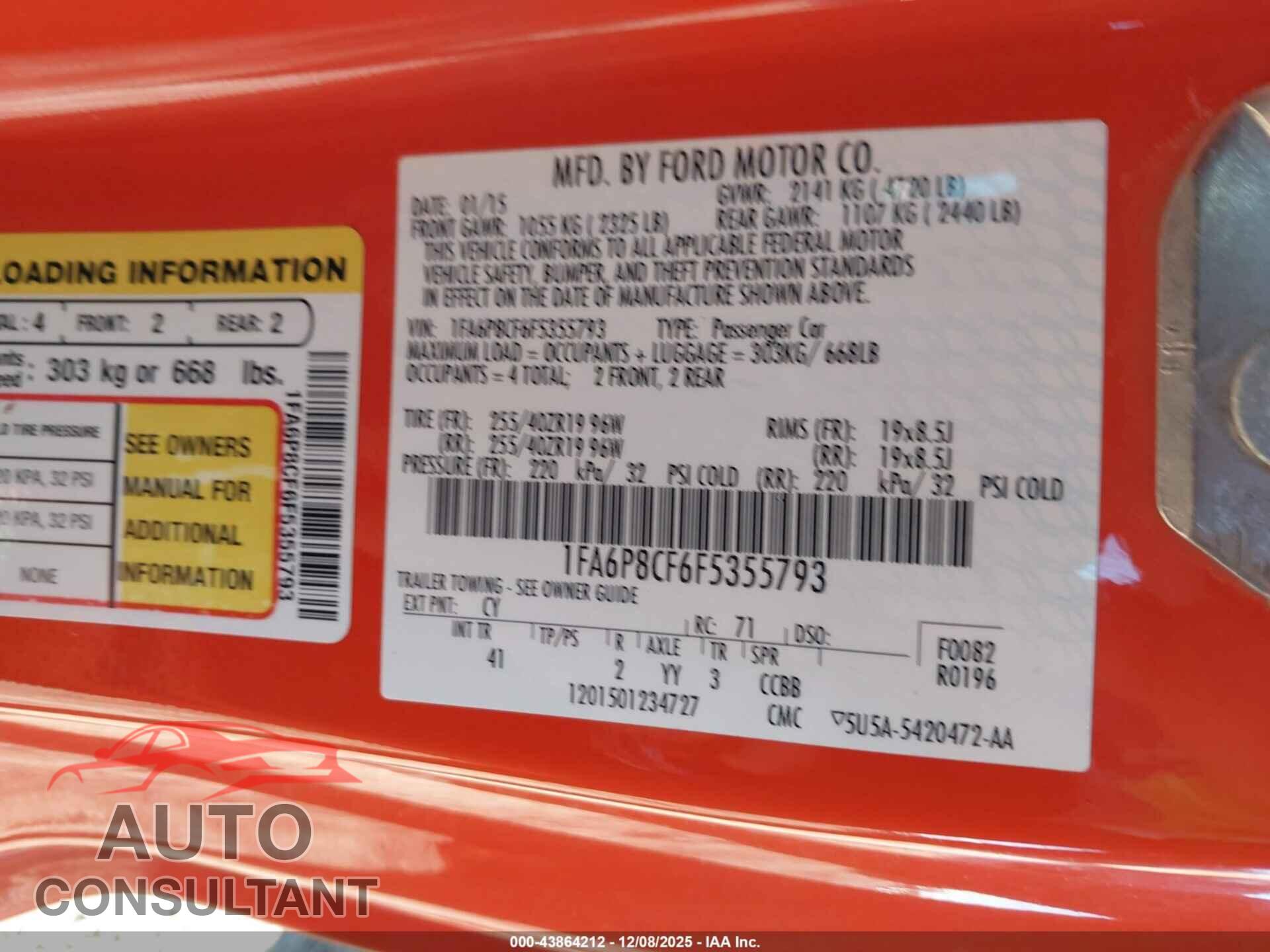 FORD MUSTANG 2015 - 1FA6P8CF6F5355793