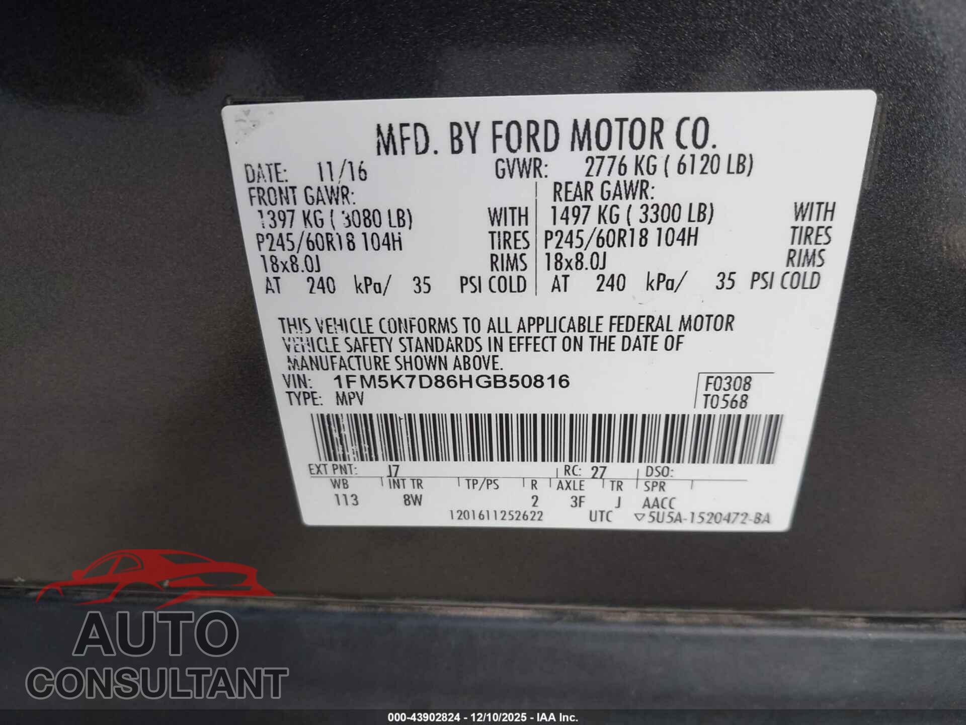 FORD EXPLORER 2017 - 1FM5K7D86HGB50816