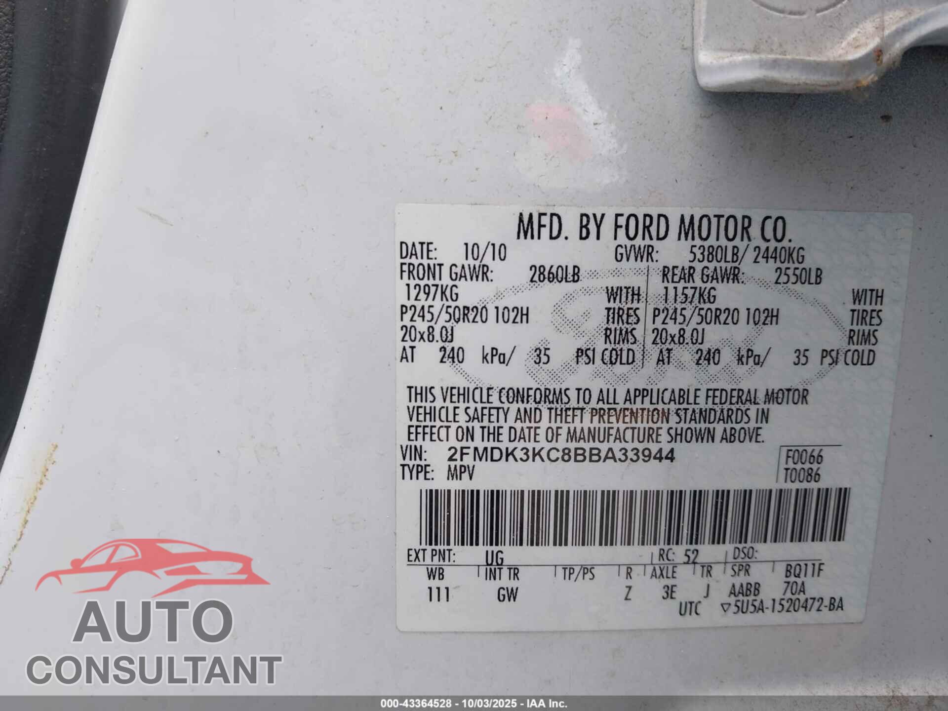 FORD EDGE 2011 - 2FMDK3KC8BBA33944