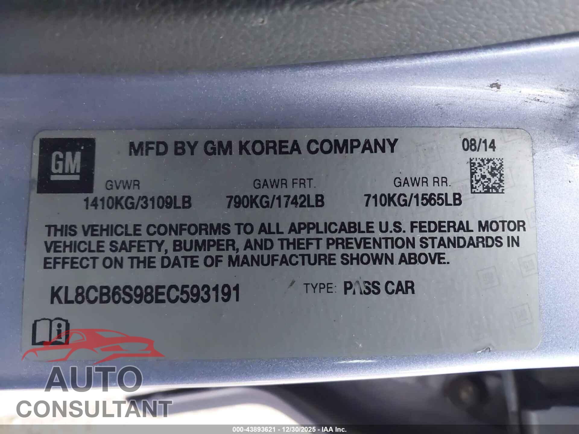 CHEVROLET SPARK 2014 - KL8CB6S98EC593191