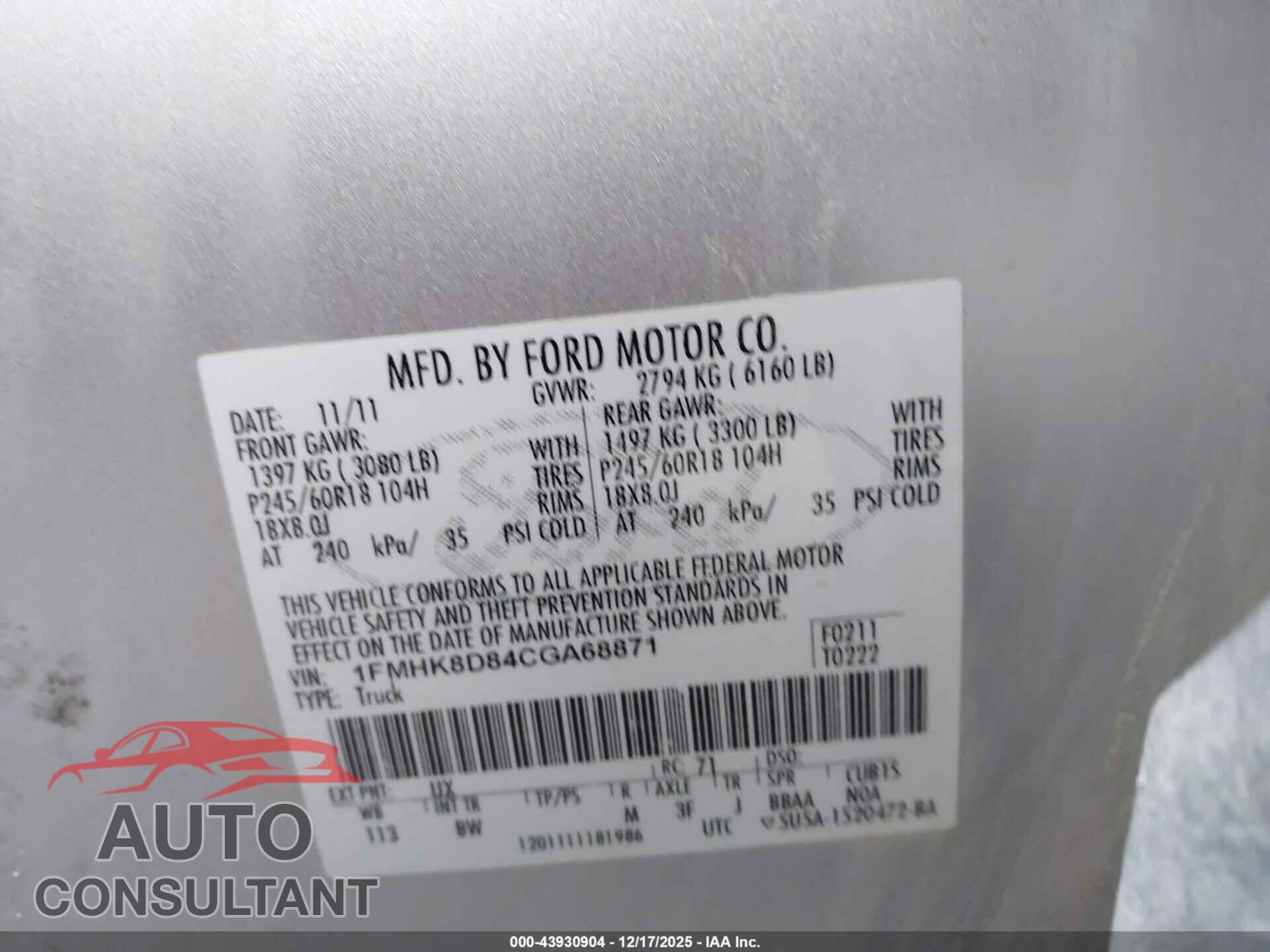 FORD EXPLORER 2012 - 1FMHK8D84CGA68871