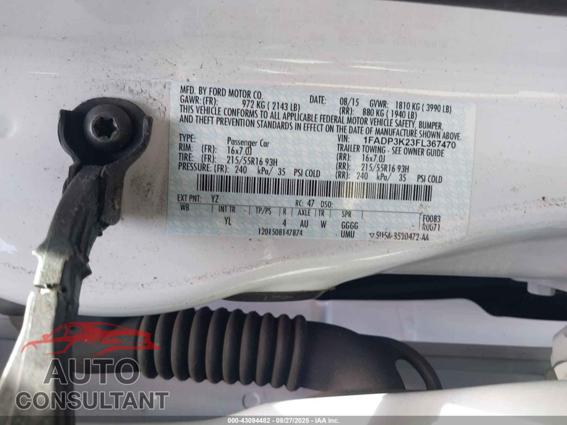 FORD FOCUS 2015 - 1FADP3K23FL367470