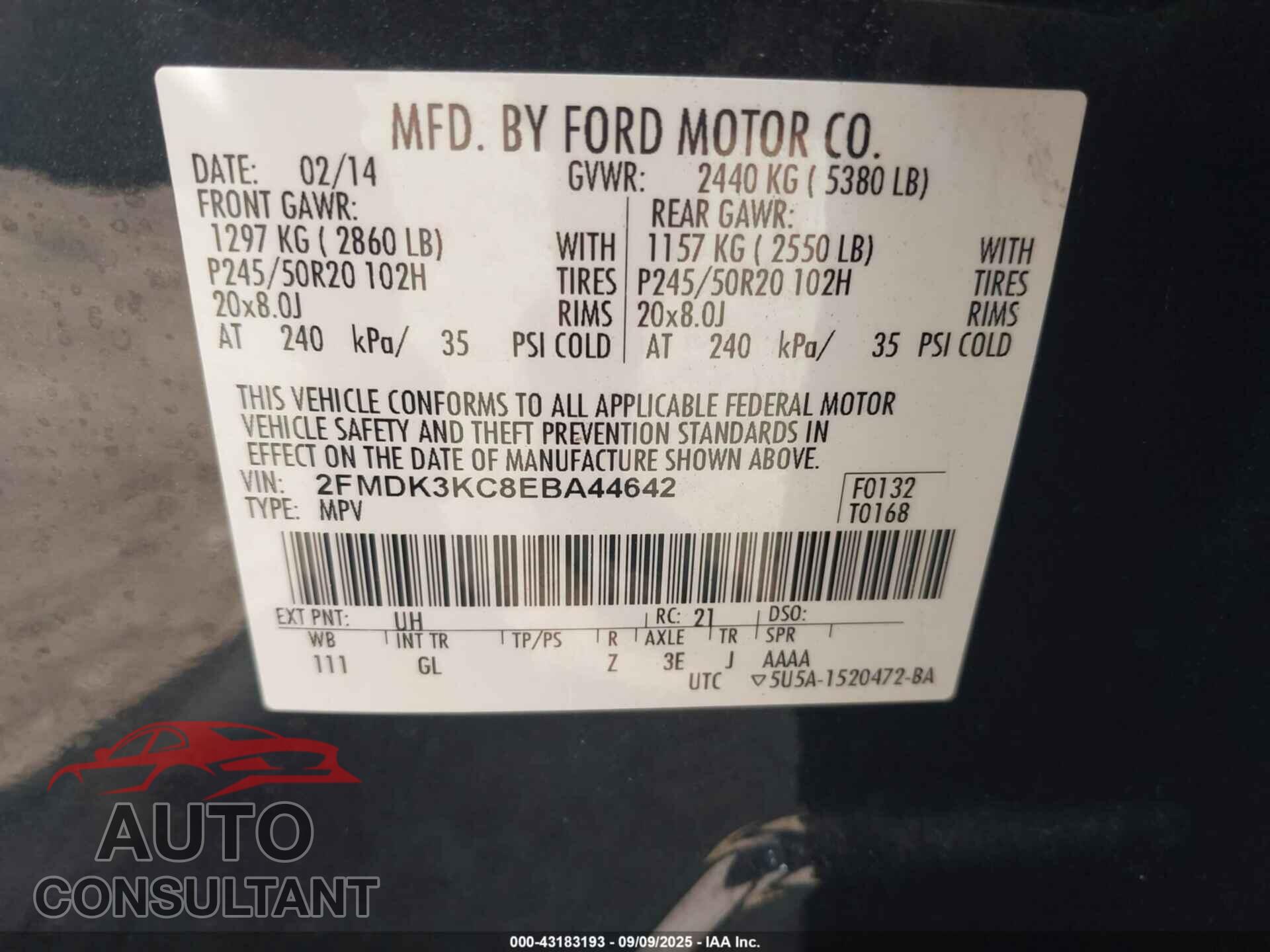 FORD EDGE 2014 - 2FMDK3KC8EBA44642