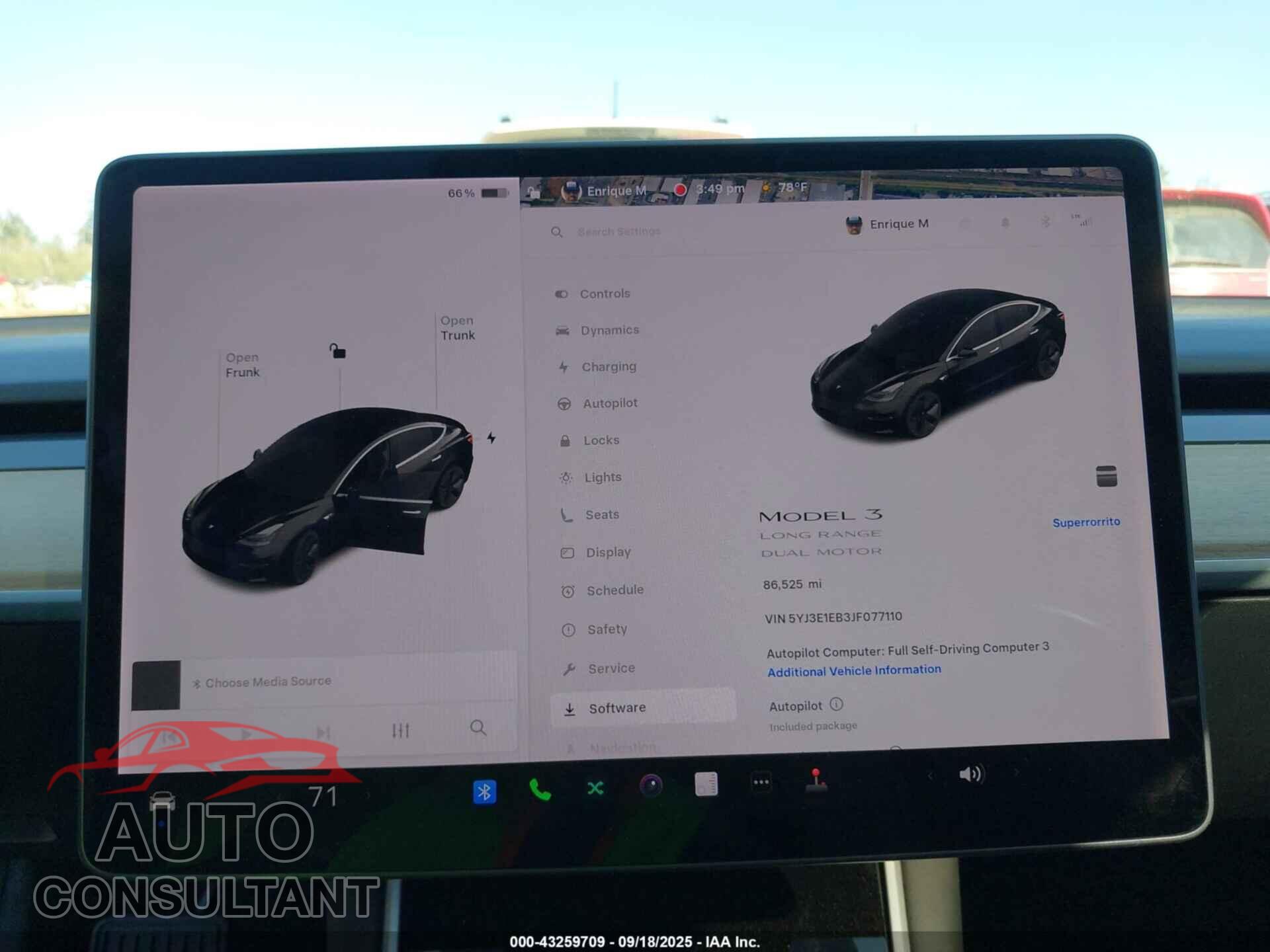 TESLA MODEL 3 2018 - 5YJ3E1EB3JF077110