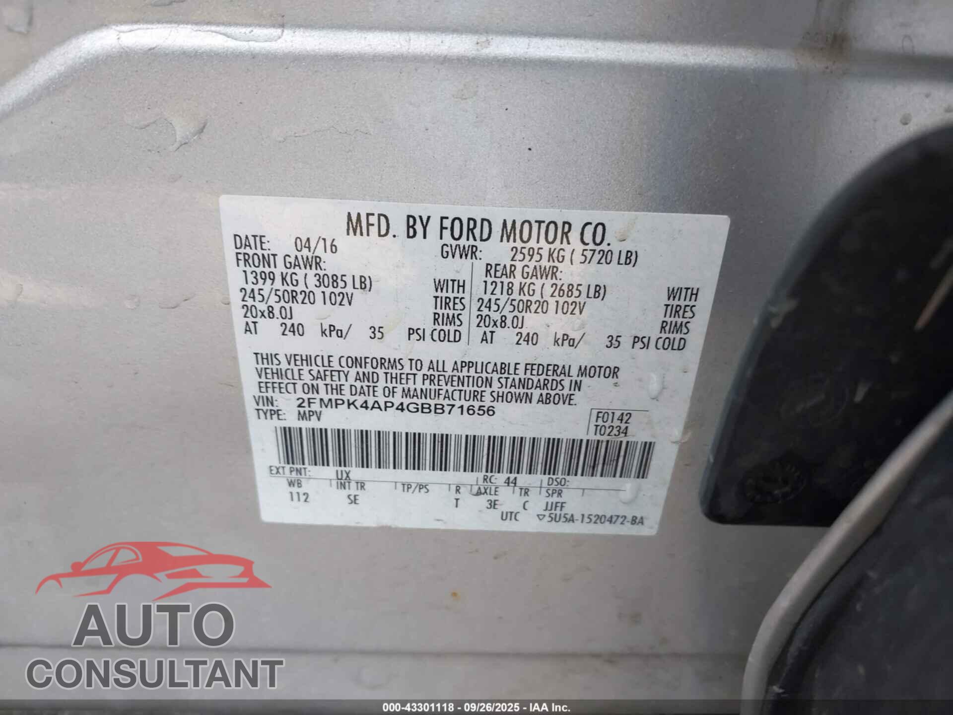 FORD EDGE 2016 - 2FMPK4AP4GBB71656