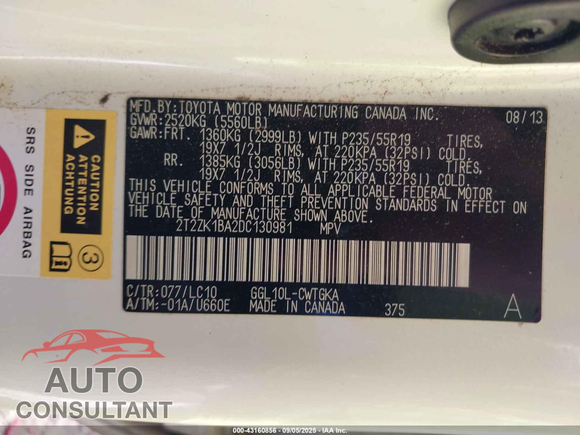 LEXUS RX 350 2013 - 2T2ZK1BA2DC130981