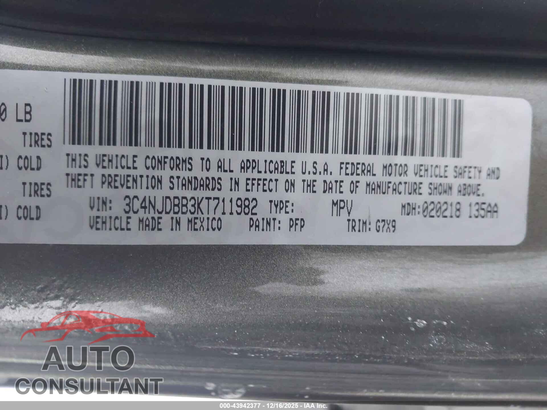 JEEP COMPASS 2019 - 3C4NJDBB3KT711982