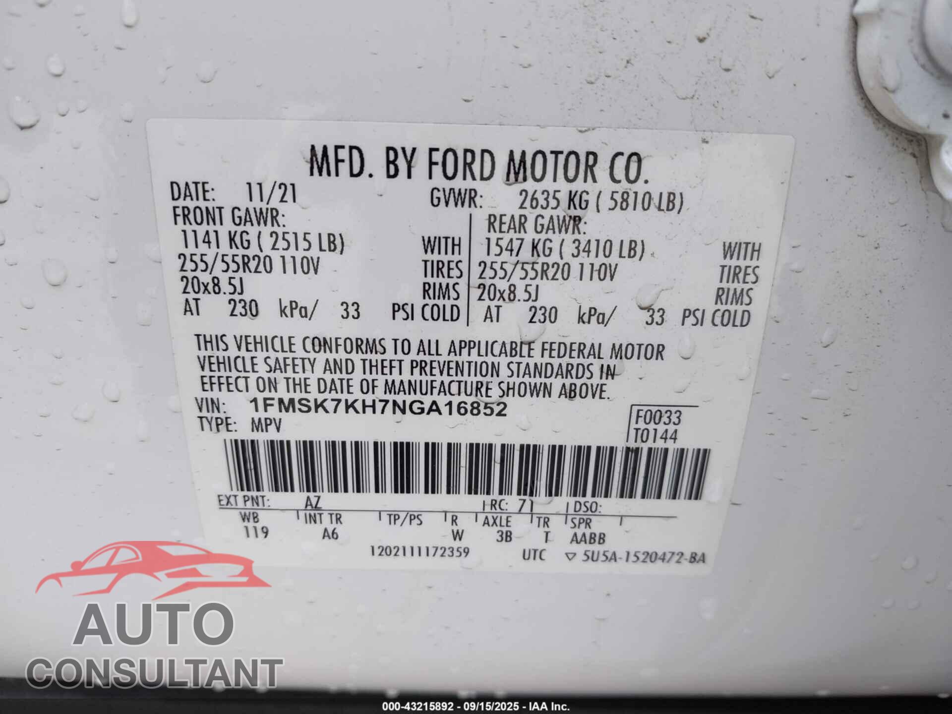 FORD EXPLORER 2022 - 1FMSK7KH7NGA16852