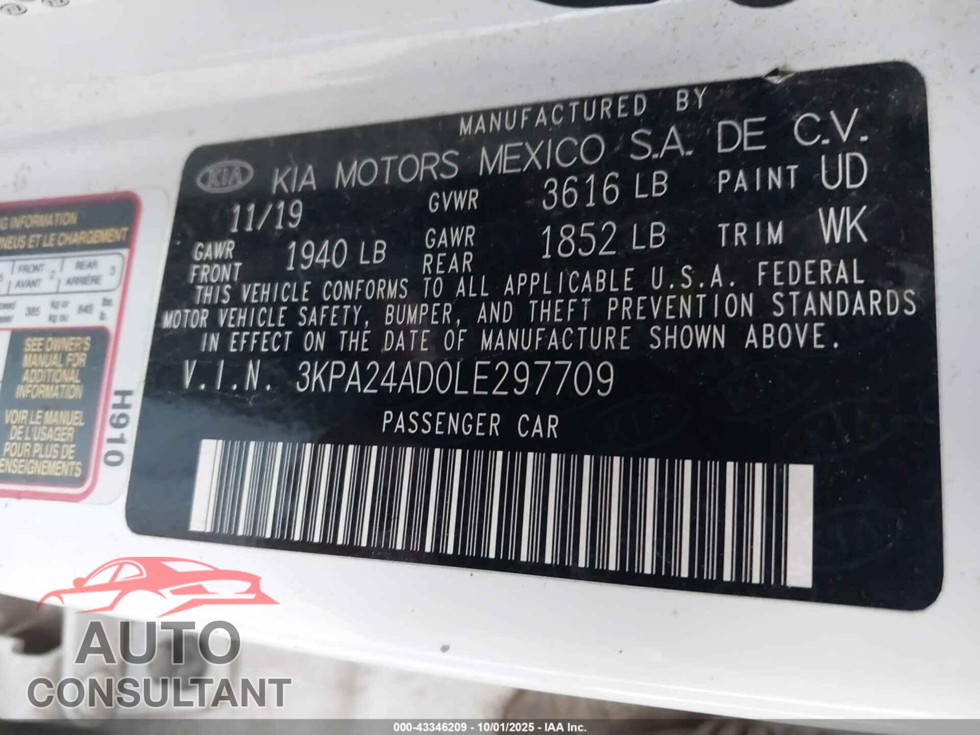 KIA RIO 2020 - 3KPA24AD0LE297709
