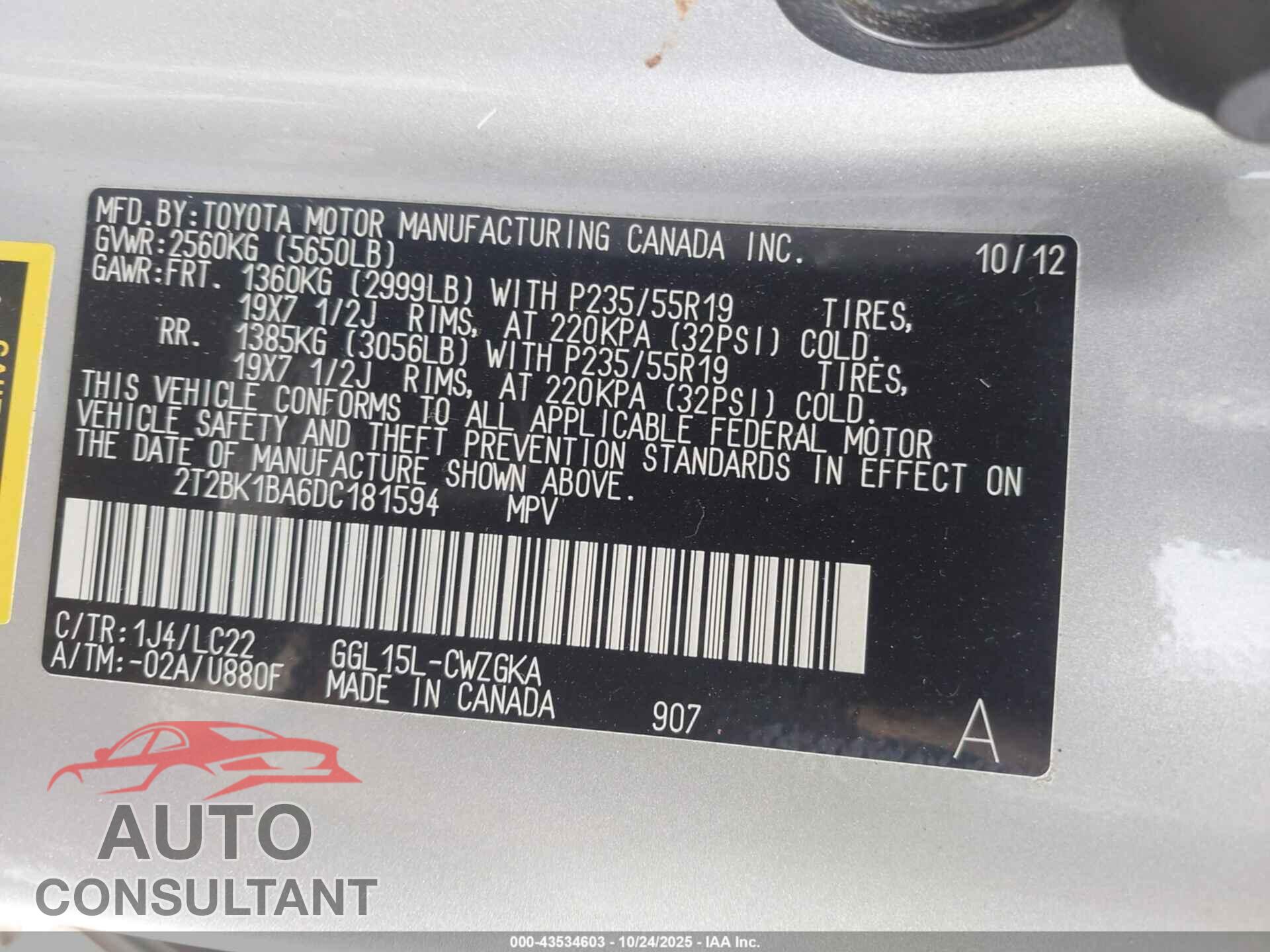 LEXUS RX 350 2013 - 2T2BK1BA6DC181594