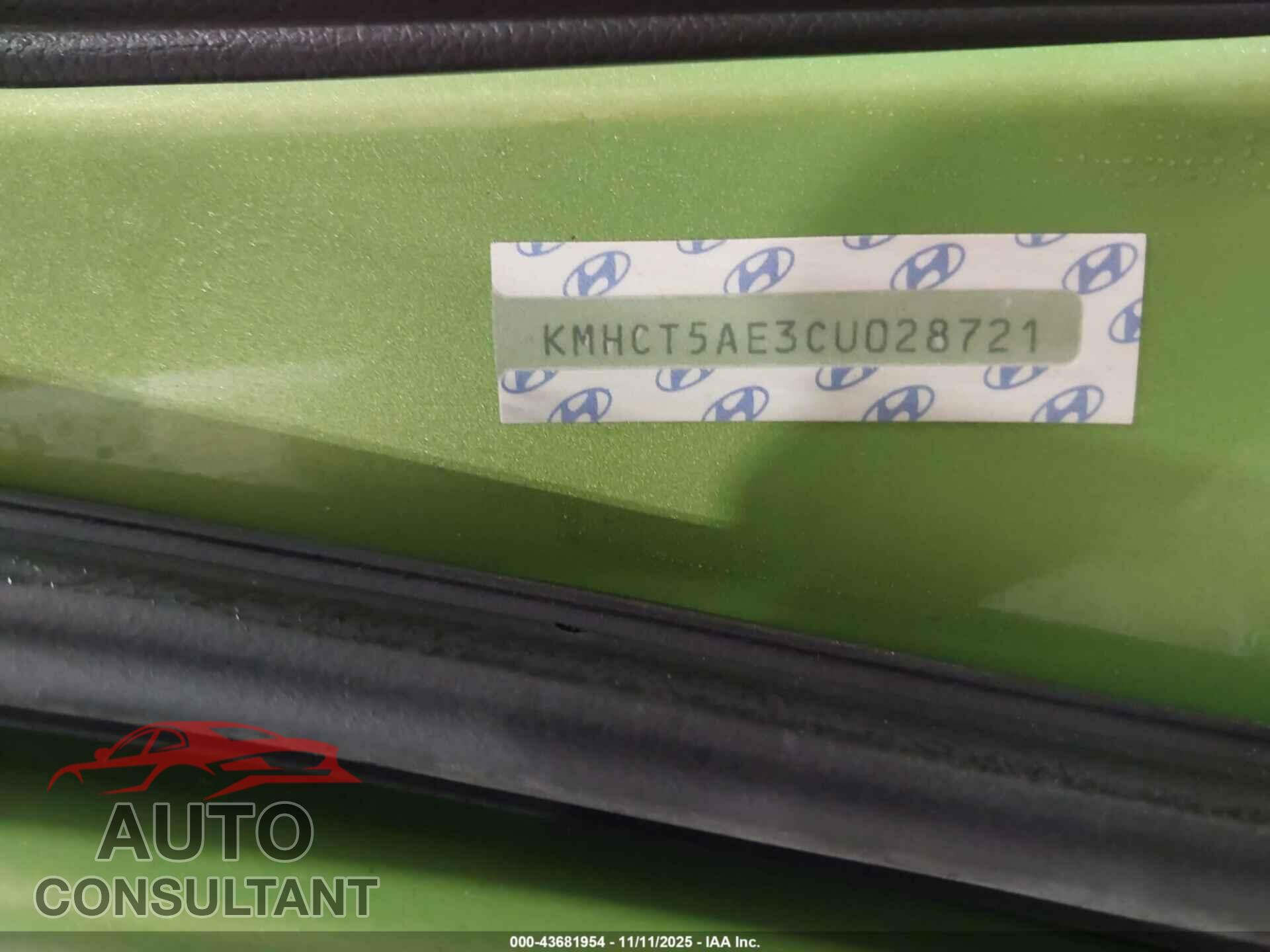 HYUNDAI ACCENT 2012 - KMHCT5AE3CU028721