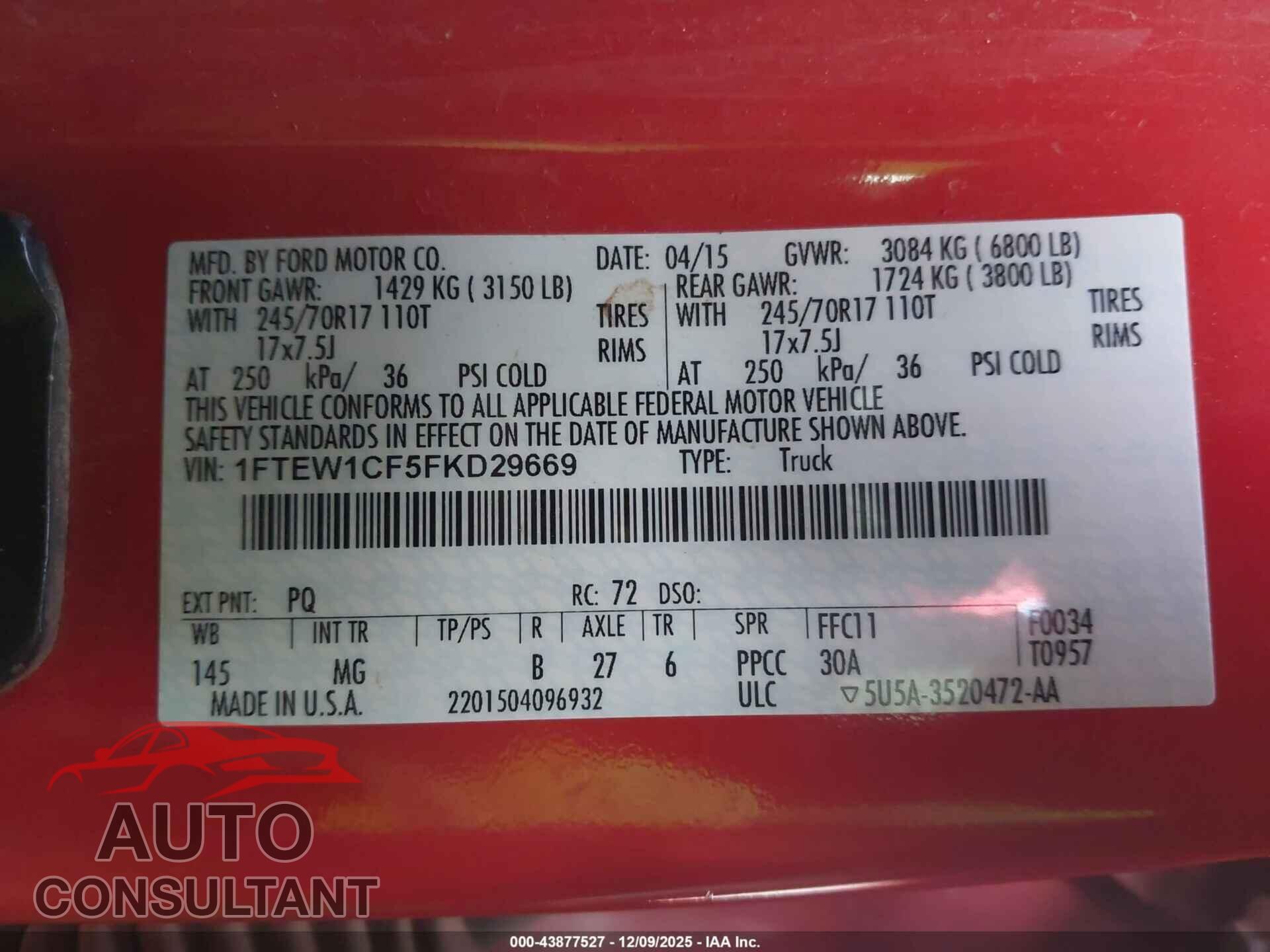 FORD F-150 2015 - 1FTEW1CF5FKD29669