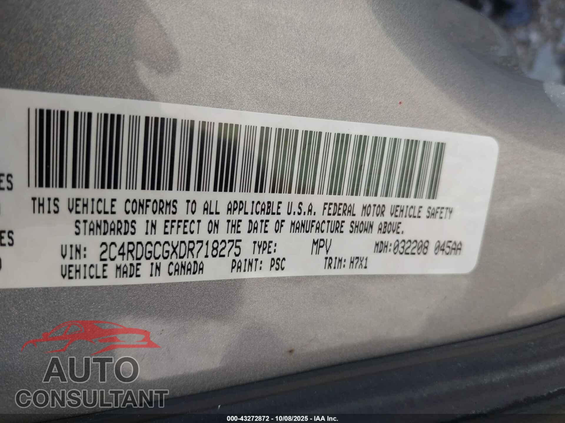 DODGE GRAND CARAVAN 2013 - 2C4RDGCGXDR718275