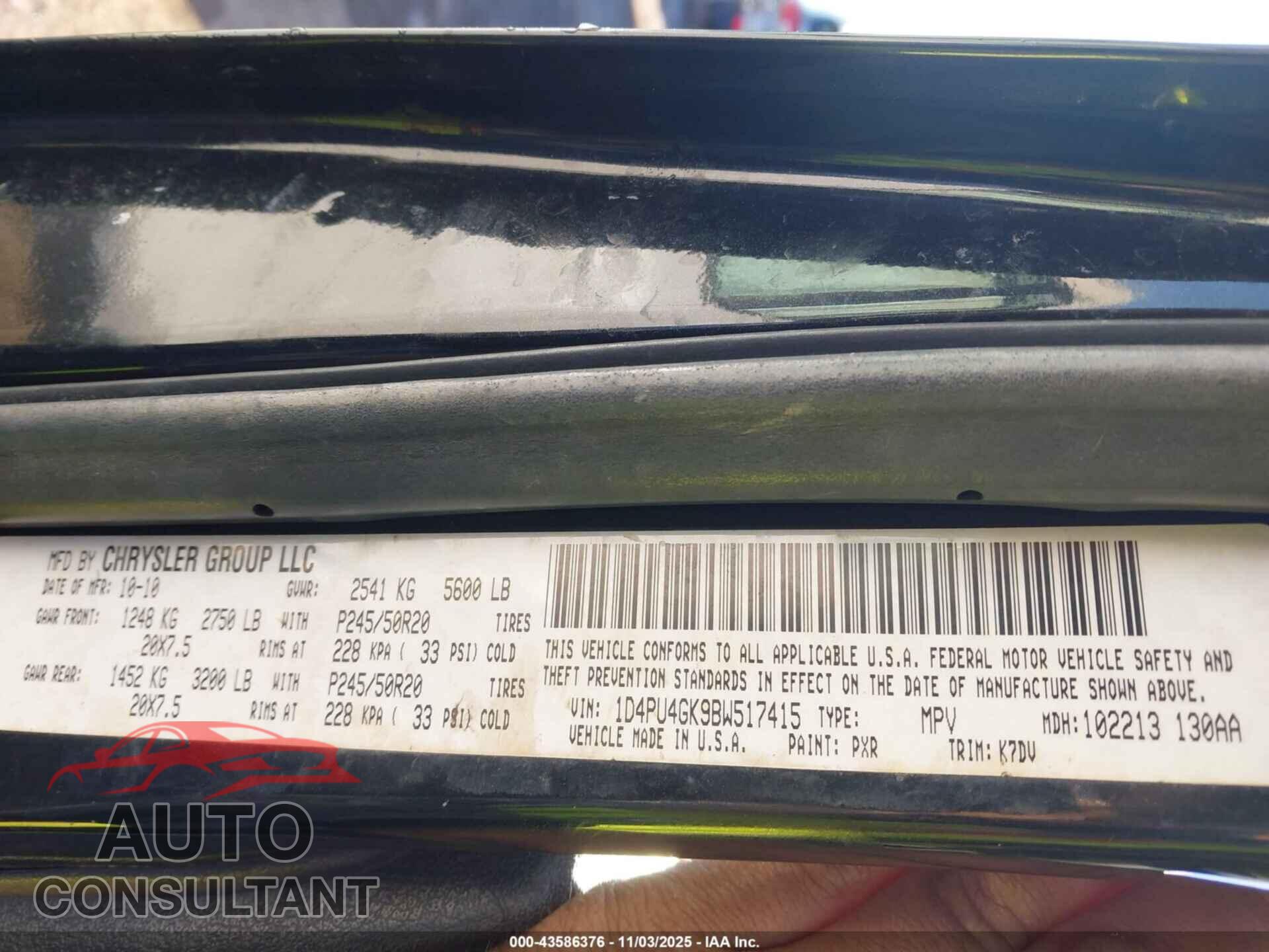 DODGE NITRO 2011 - 1D4PU4GK9BW517415