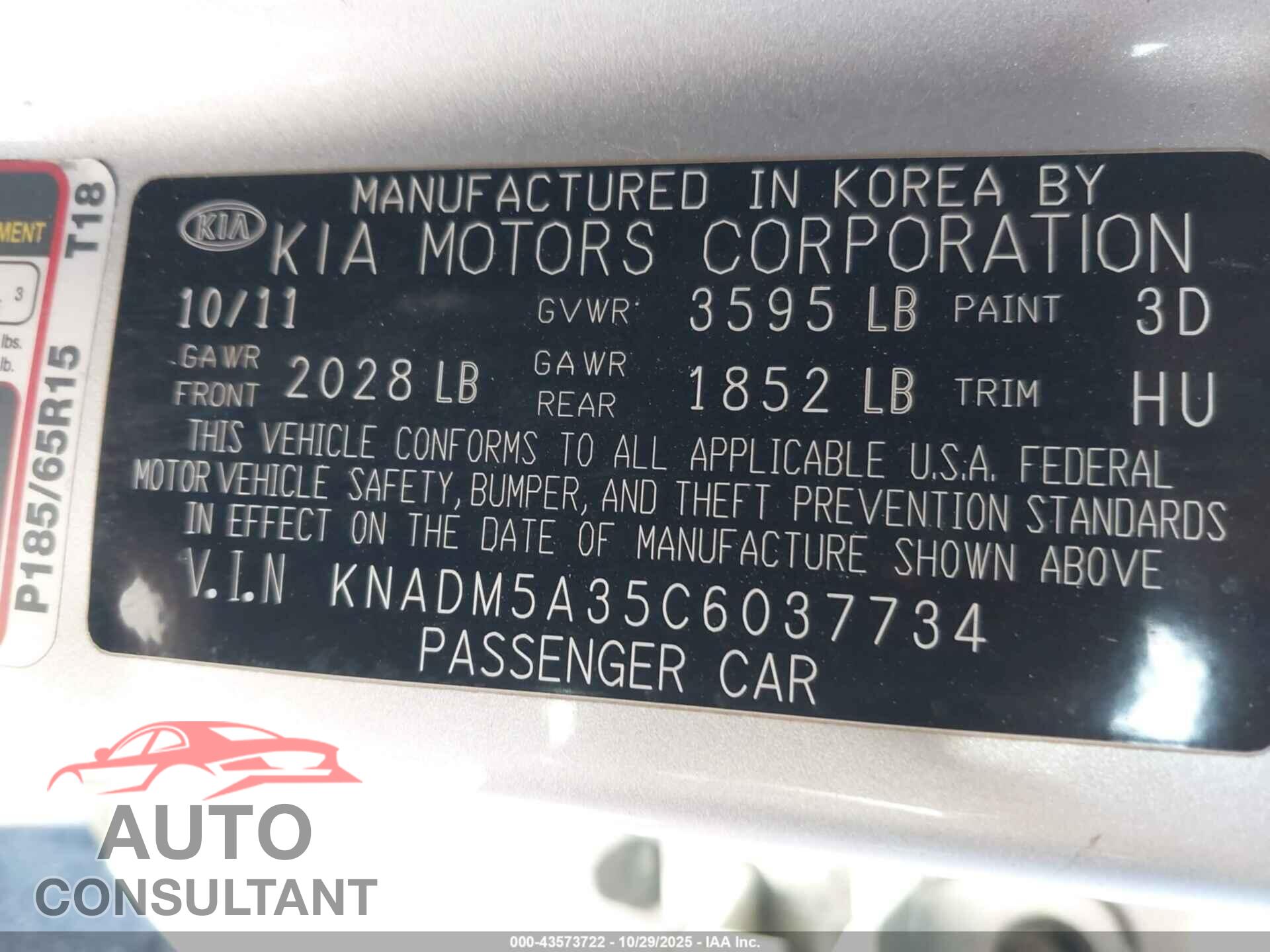 KIA RIO5 2012 - KNADM5A35C6037734