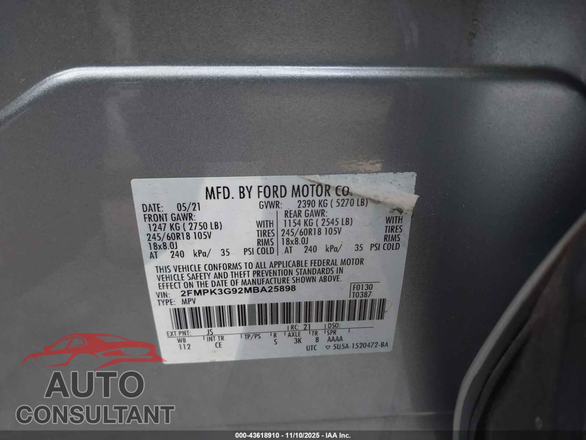 FORD EDGE 2021 - 2FMPK3G92MBA25898