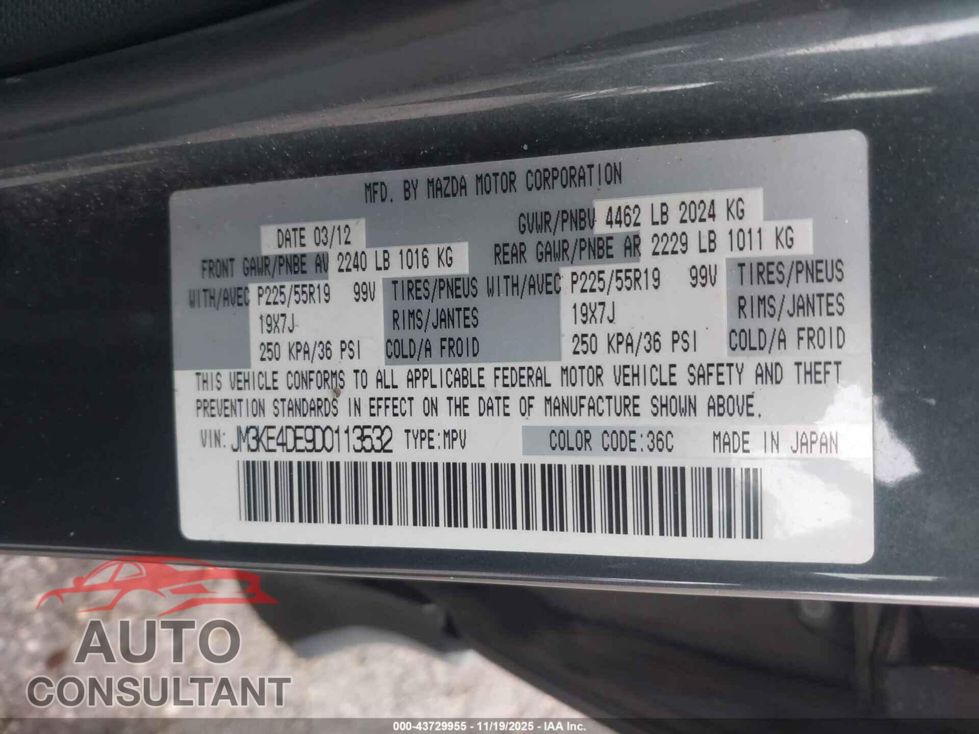 MAZDA CX-5 2013 - JM3KE4DE9D0113532