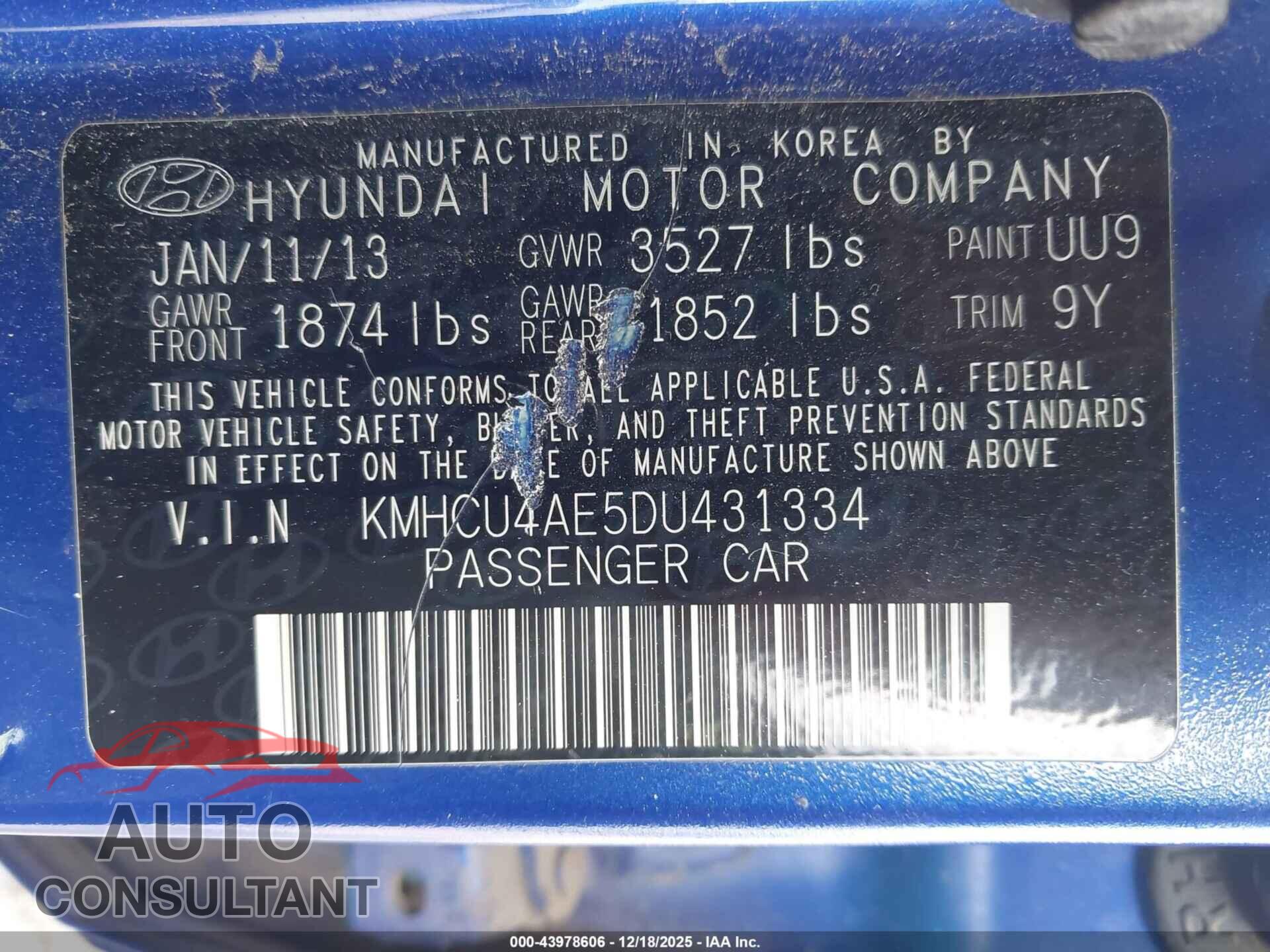 HYUNDAI ACCENT 2013 - KMHCU4AE5DU431334