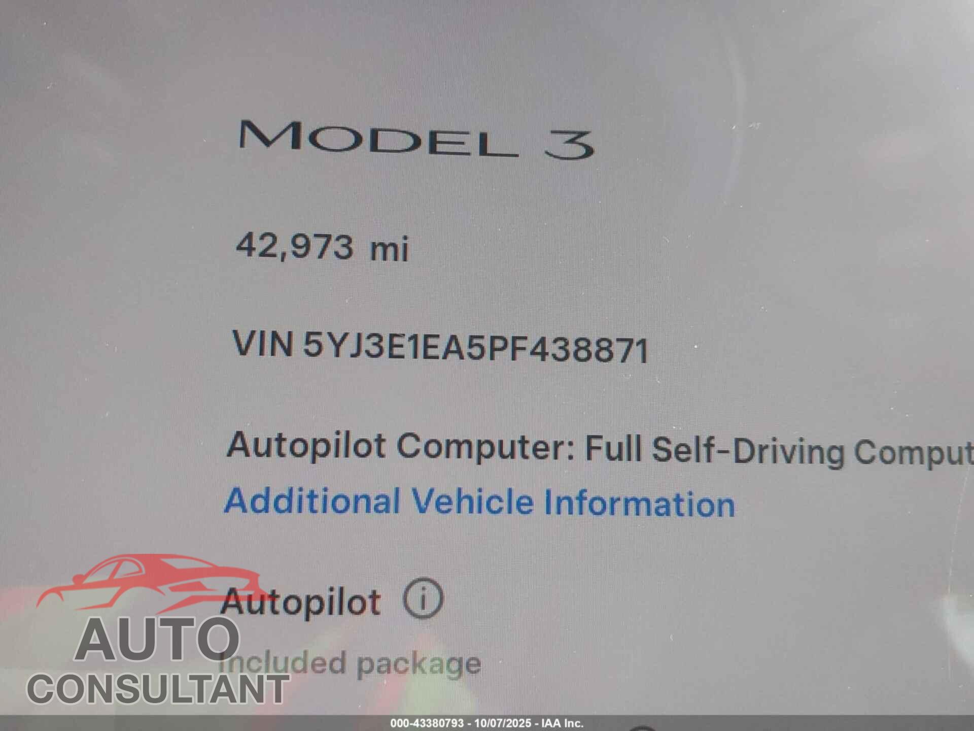 TESLA MODEL 3 2023 - 5YJ3E1EA5PF438871