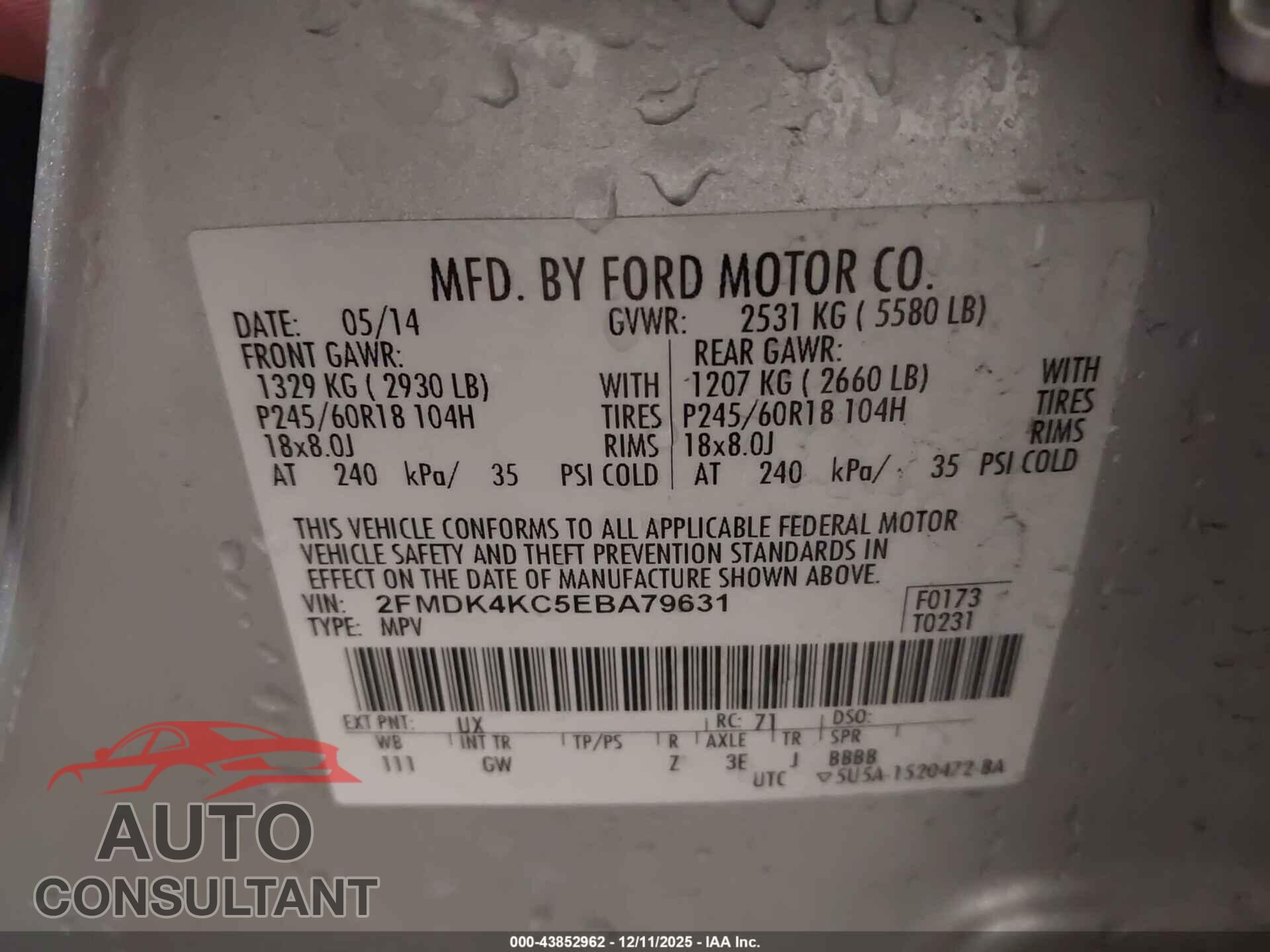 FORD EDGE 2014 - 2FMDK4KC5EBA79631