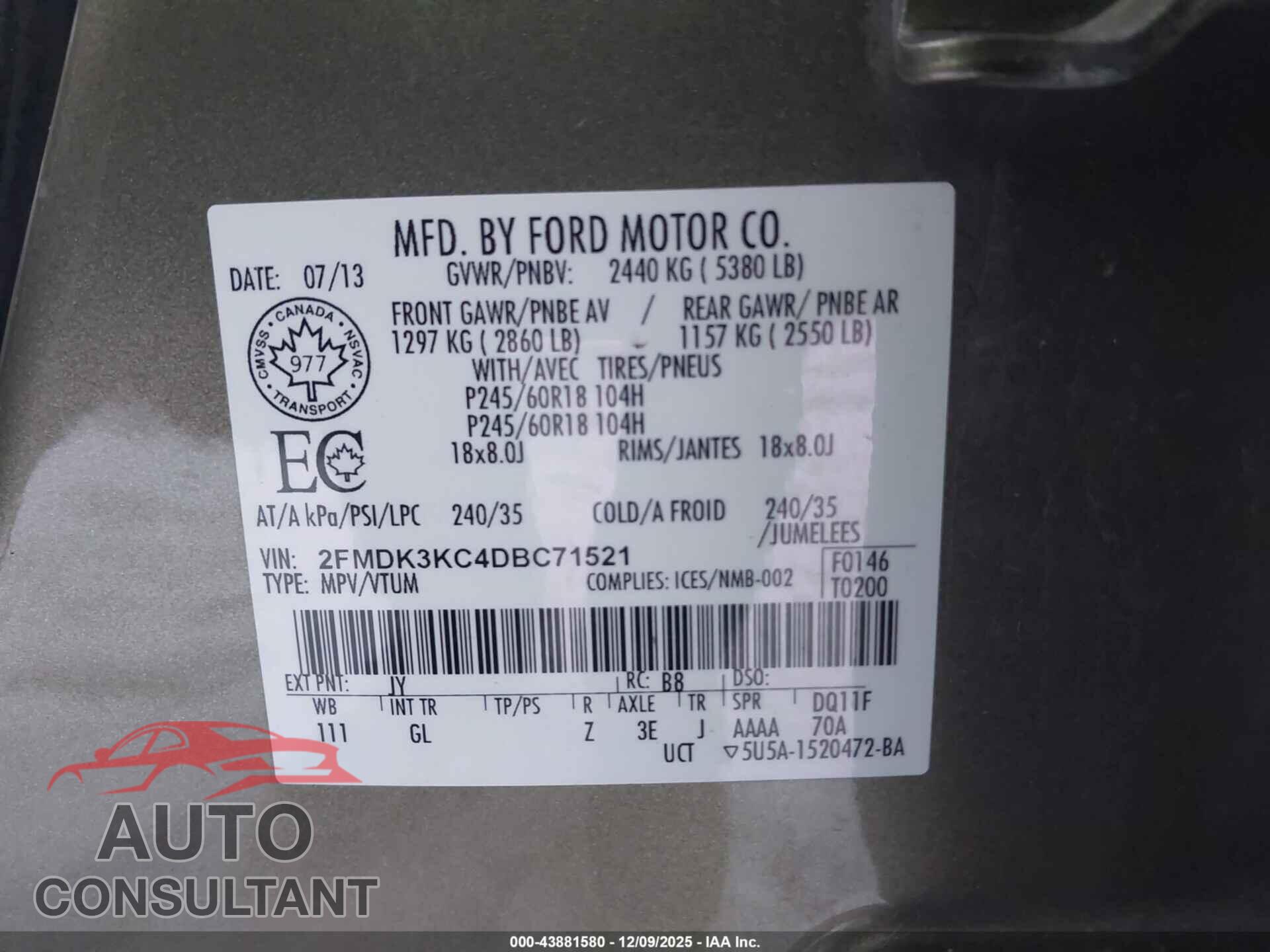 FORD EDGE 2013 - 2FMDK3KC4DBC71521