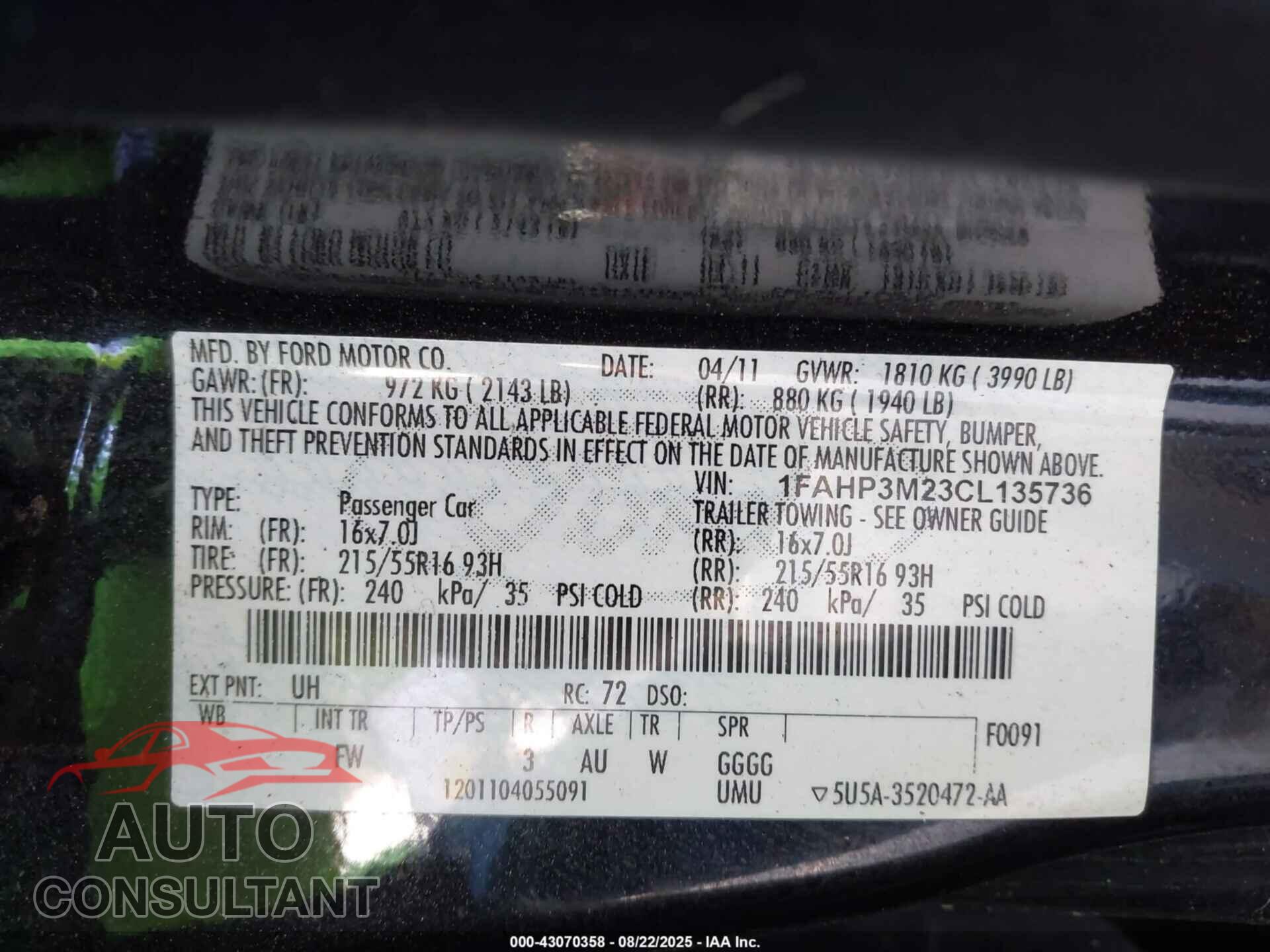 FORD FOCUS 2012 - 1FAHP3M23CL135736