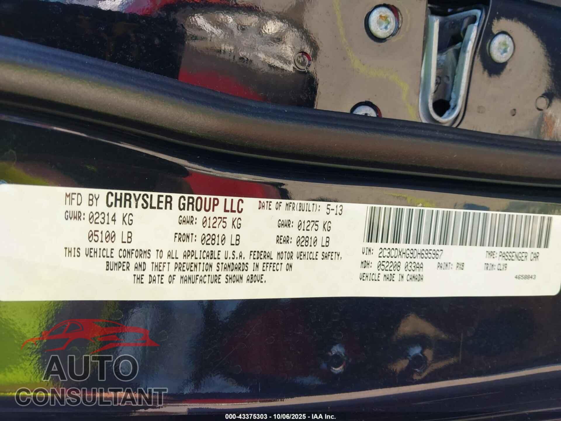 DODGE CHARGER 2013 - 2C3CDXHG9DH695967