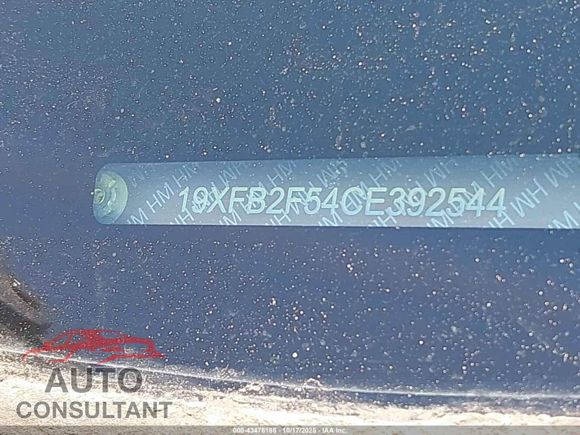 HONDA CIVIC 2012 - 19XFB2F54CE392544