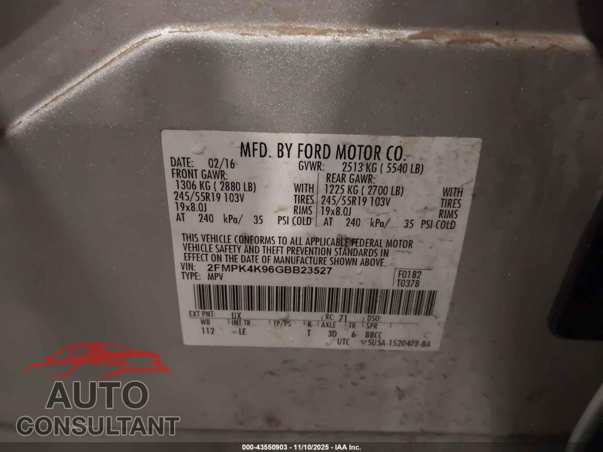 FORD EDGE 2016 - 2FMPK4K96GBB23527