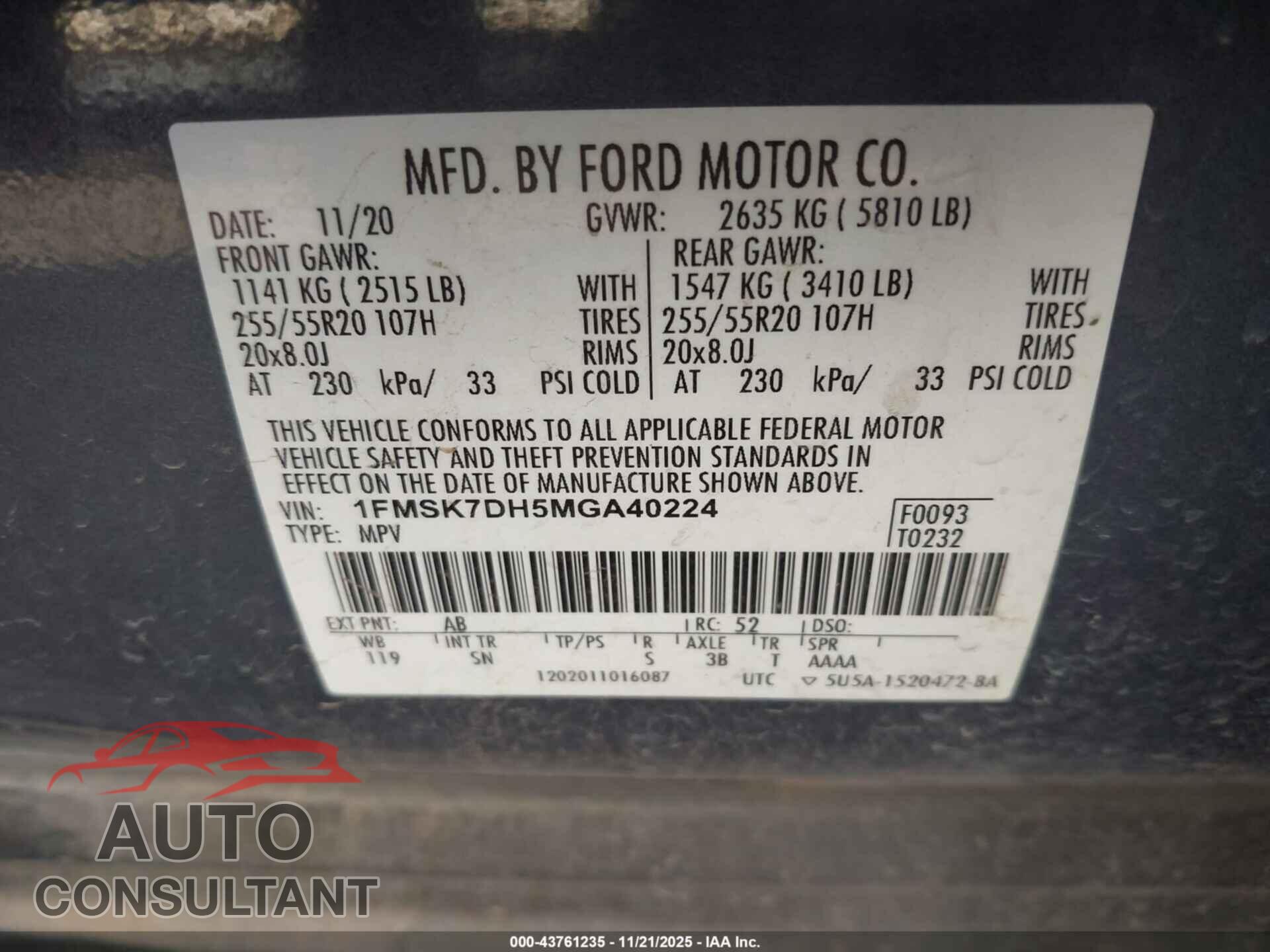 FORD EXPLORER 2021 - 1FMSK7DH5MGA40224