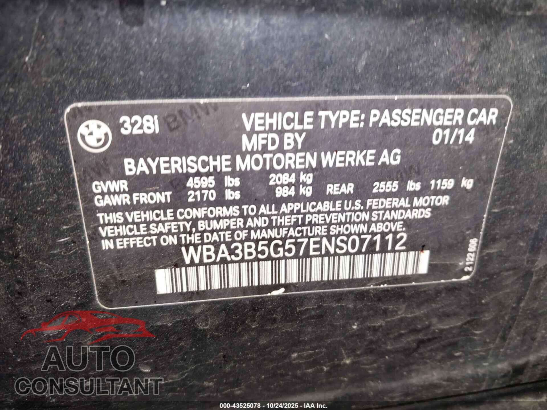BMW 328I 2014 - WBA3B5G57ENS07112