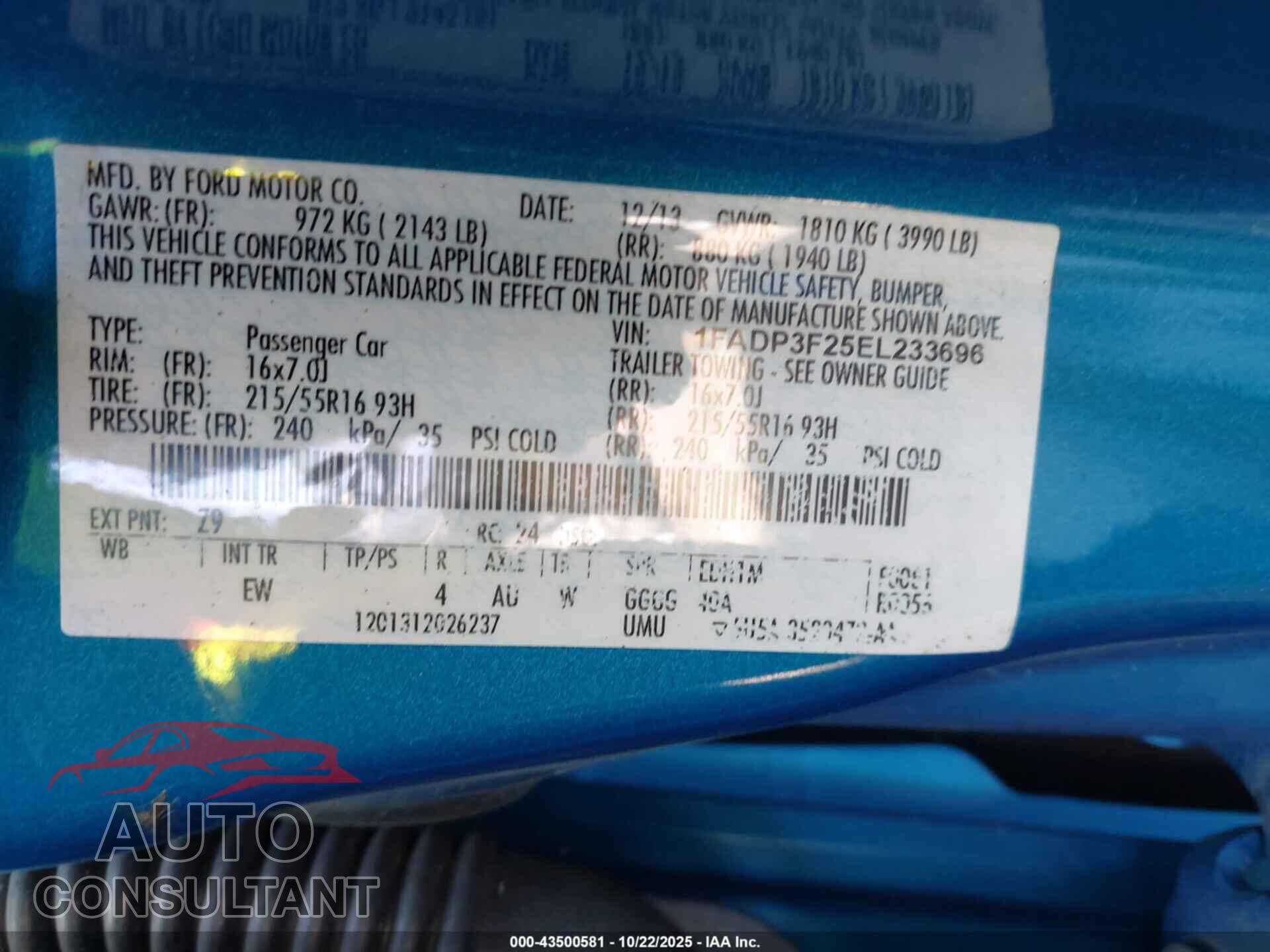 FORD FOCUS 2014 - 1FADP3F25EL233696