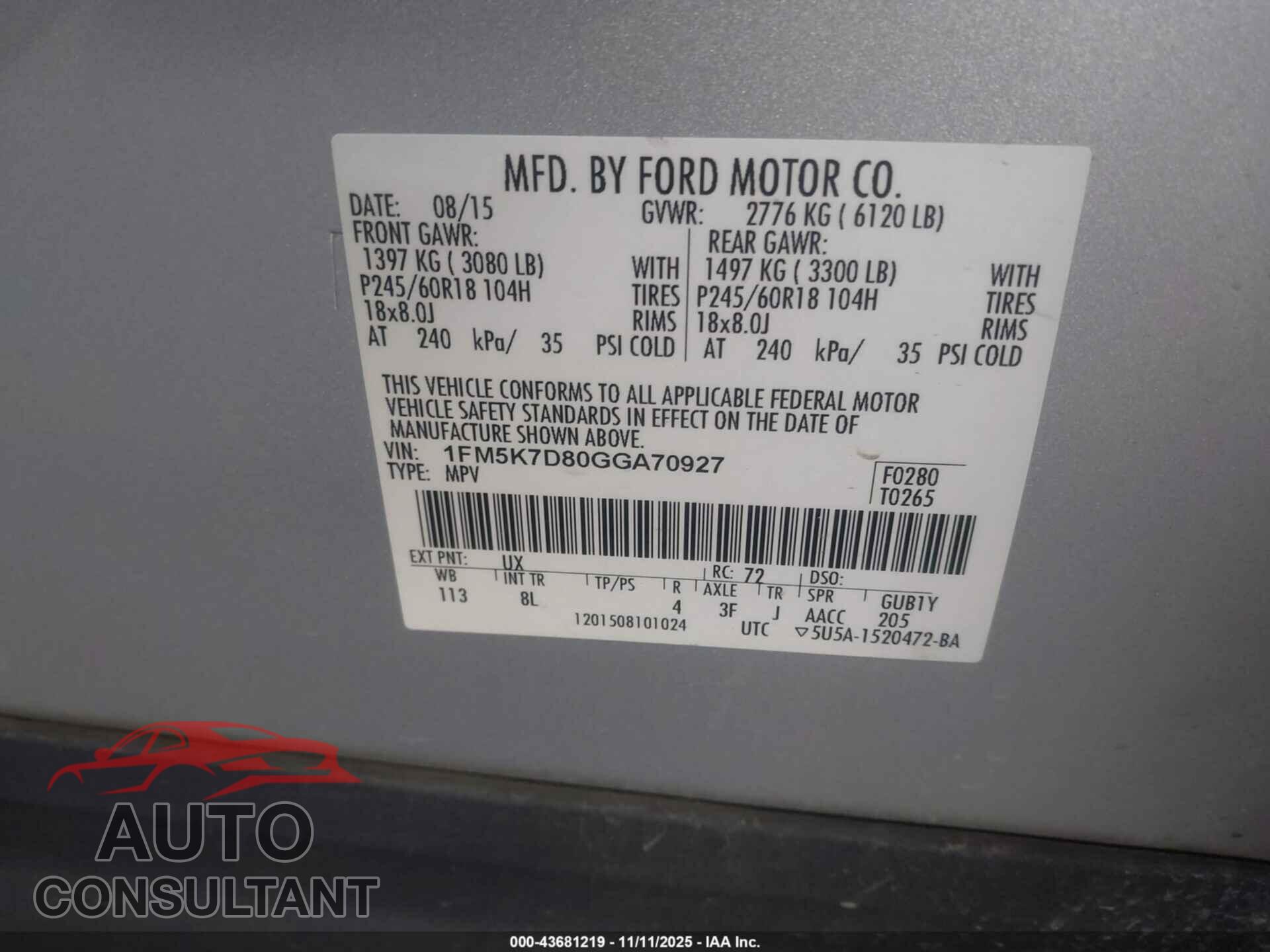 FORD EXPLORER 2016 - 1FM5K7D80GGA70927